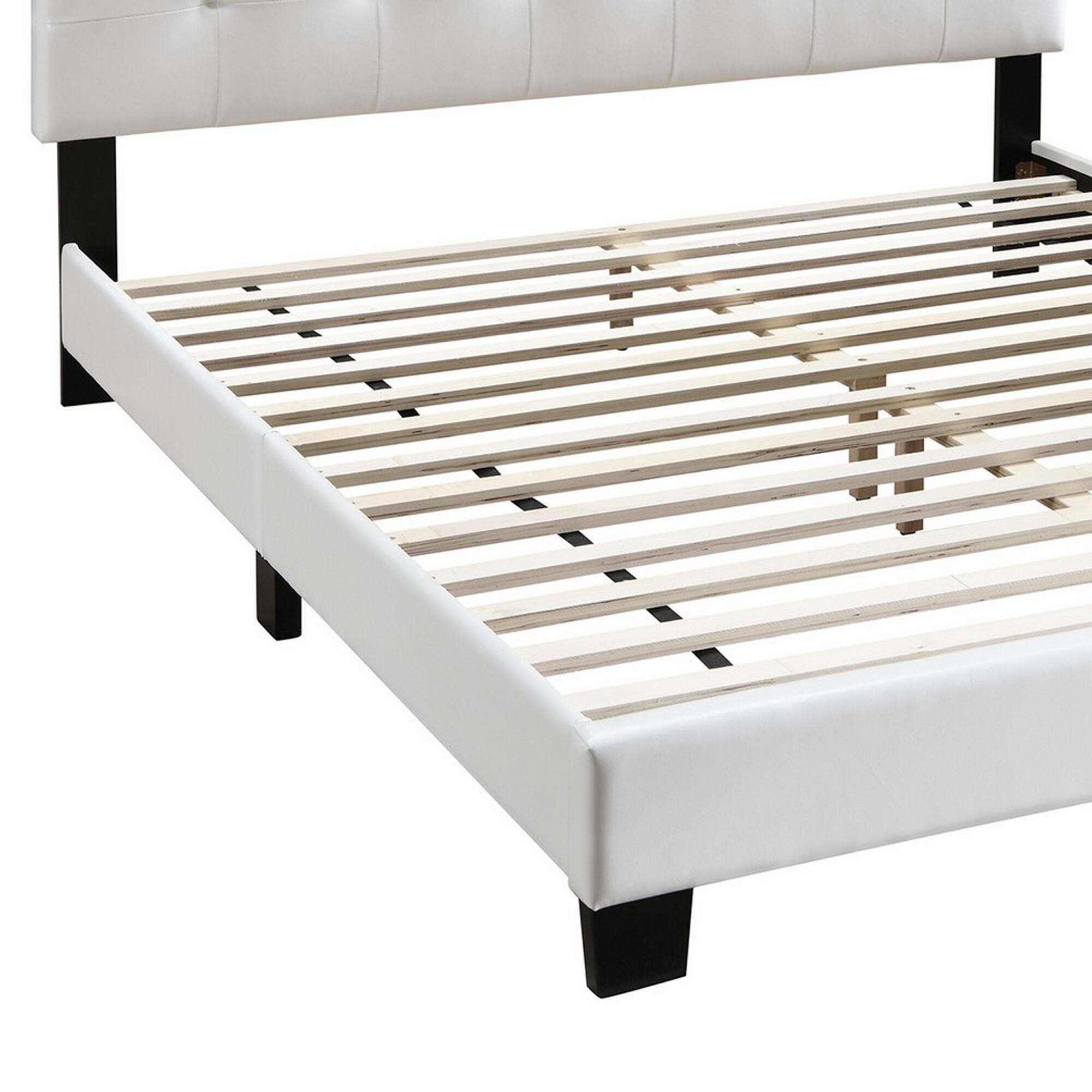 Alt View 2. Manhattan Lane - Twin Leatherette Bed with Checkered Tufted Headboard - White.