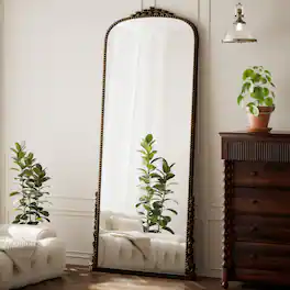 Easly - 32 in. W x 71 in. H Carved Arched PU Frame Full Length Floor Mirror - Antique Bronze