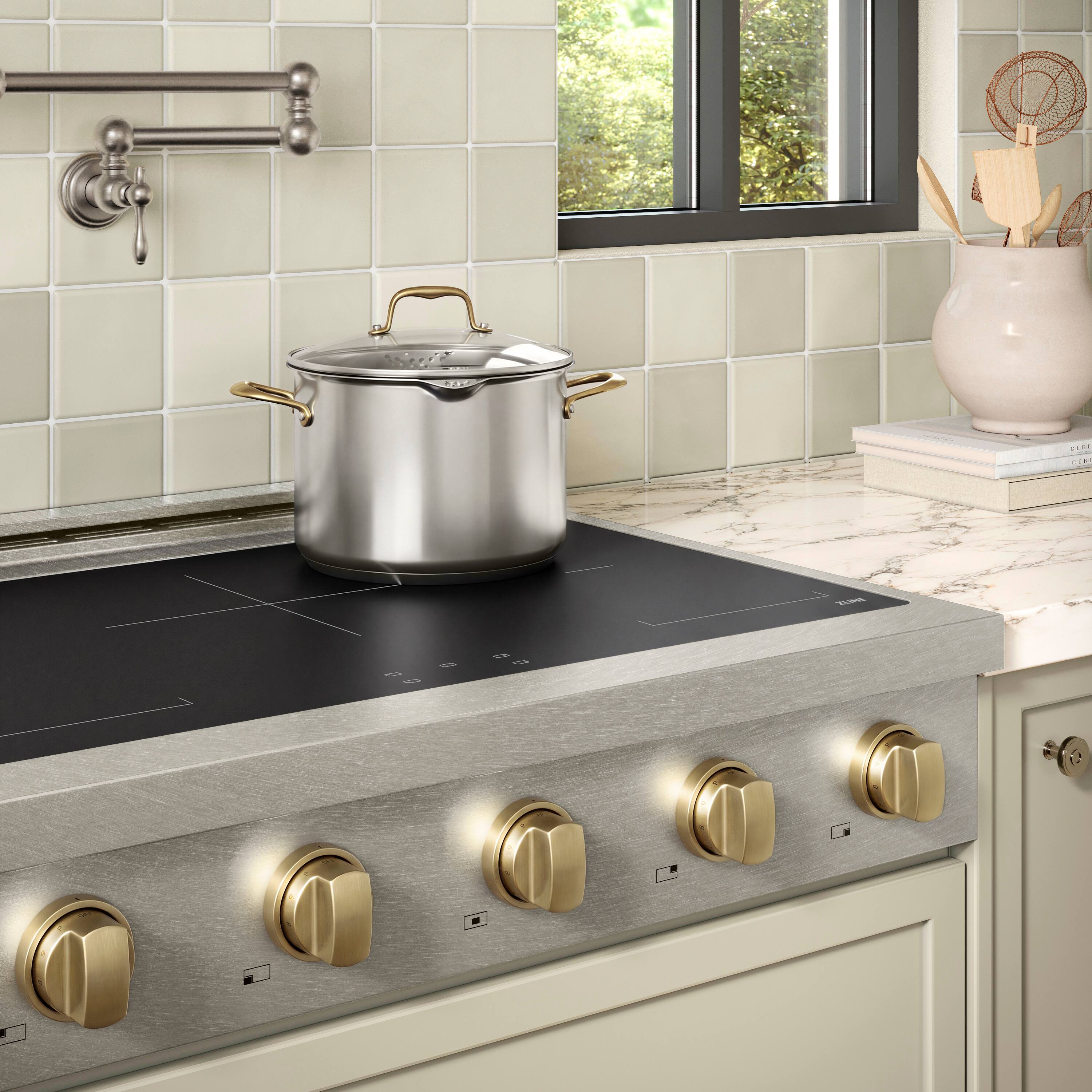 Alt View 6. ZLINE - Autograph 36 in. Paramount Built-in Electric Induction Rangetop w/ 5 Element Cooktop in Satin Steel & Champagne Accents - Stainless Steel.