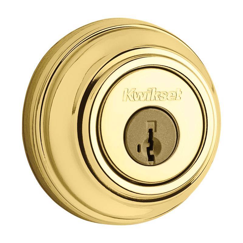 Angle. Kwikset - Kwikset SmartKey Polished Brass Metal Deadbolt.