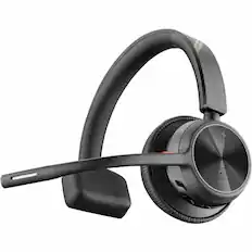 Front. HP - Poly Voyager 4310 USB-C Headset +BT700 Dongle + Charging Stand - Microsoft Teams Certification - Siri, Google Assistant - Black.