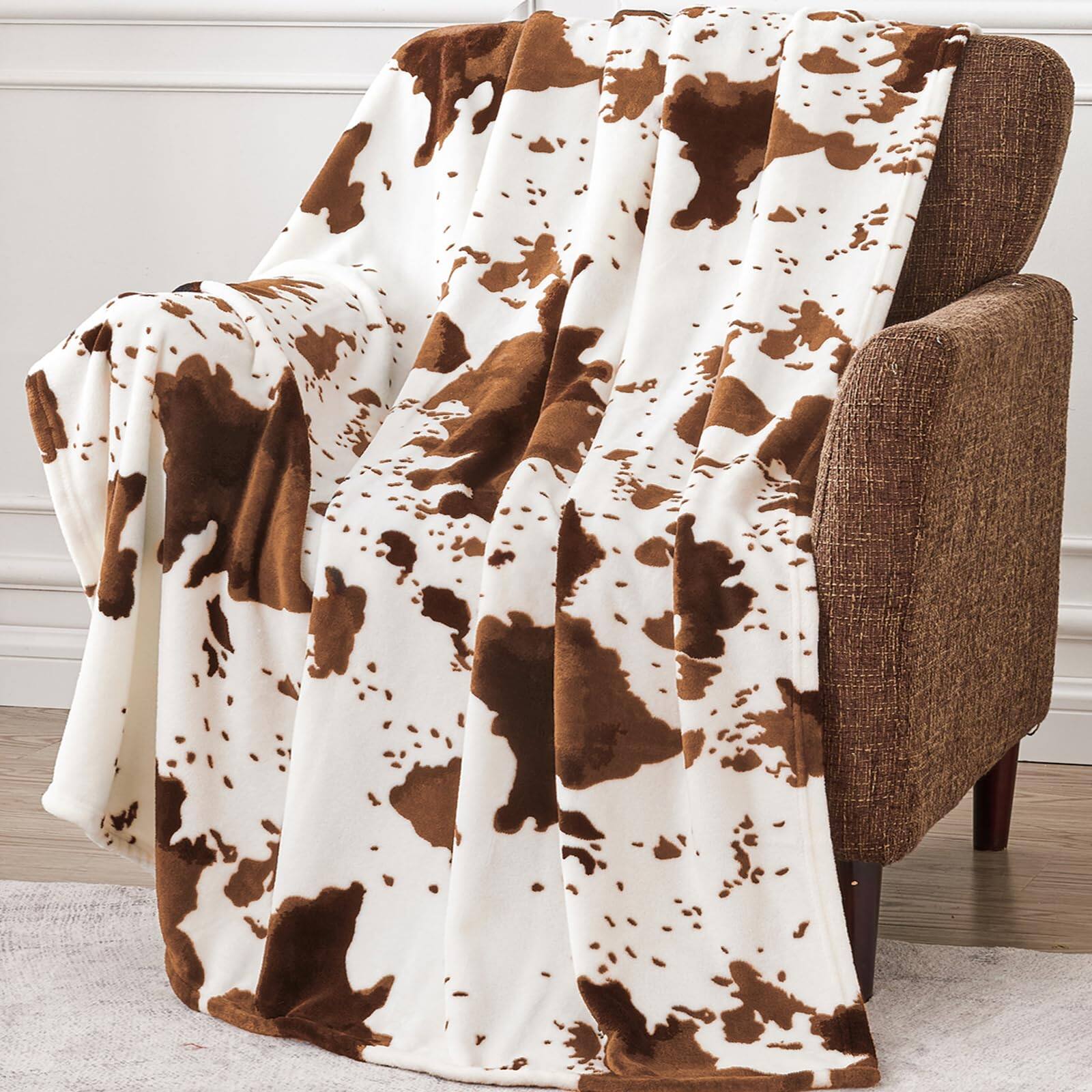 Front. NICHOLAS KLEIN - Leopard Print Blanket Fleece Throw For Bed Sofa Travel And Camping Super Soft Cozy Fluffy Plush All Seasons... - 02 Light Cow 50"x60"-Throw.