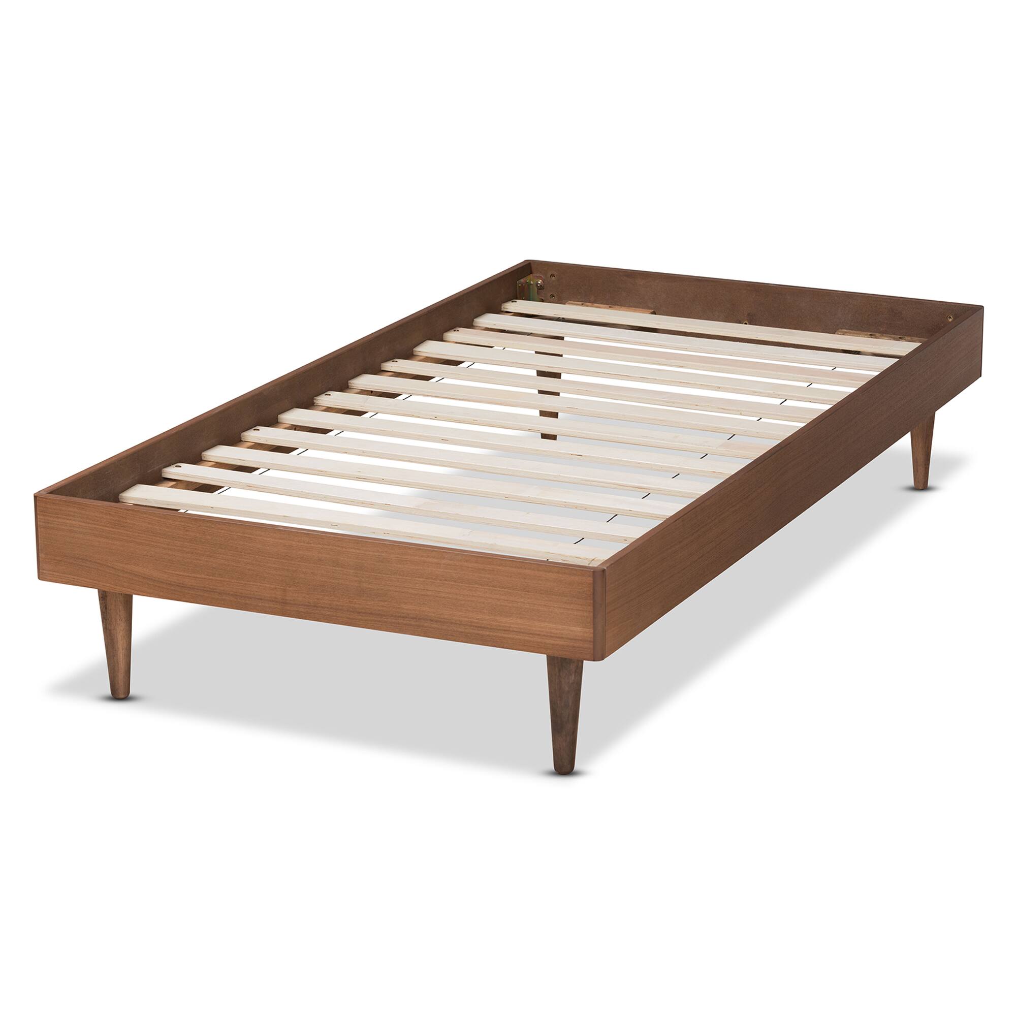 Left. Baxton Studio - Rina Mid-Century Modern Ash Walnut Finished Wood Twin Size Platform Bed Frame - Ash Walnut.