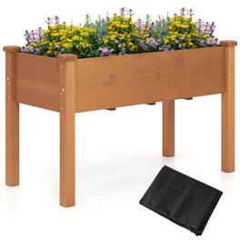Gymax - Raised Garden Bed Elevated Fir Wood Planter Box w/ Drain Hole Garden Planter - Brown