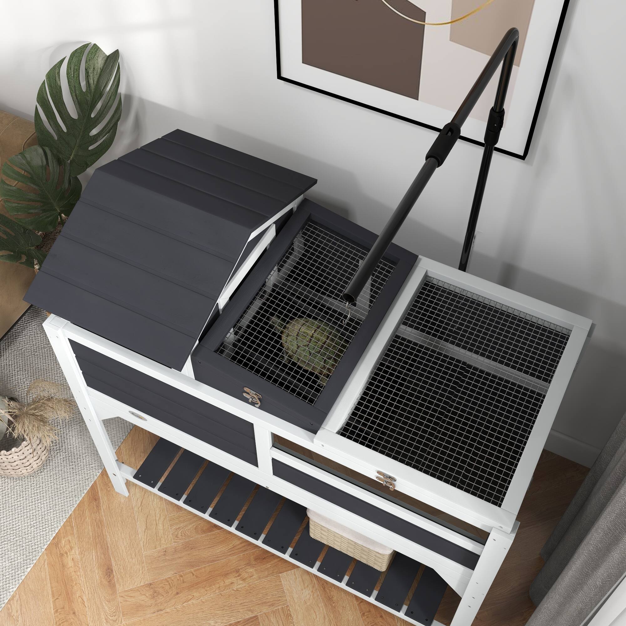 Alt View 5. Pawhut - Tortoise Habitat with Adjustable Lamp Holder, 2 Layer Enclosure, Storage Shelf, Removable House, Fixed Tray.