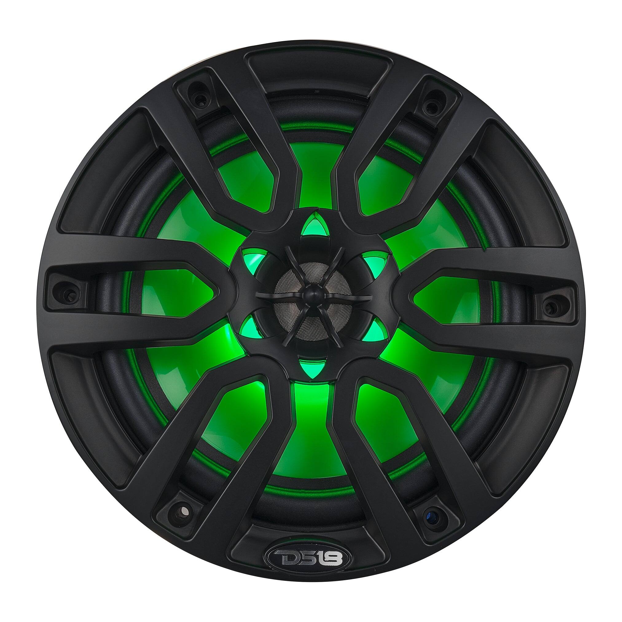 Left. DS18 Audio - NXL 8" 2-way Coaxial Speaker with RGB LED Lights, Built-in Driver and Grille (Pair), 125W RMS 4-Ohm - Black.