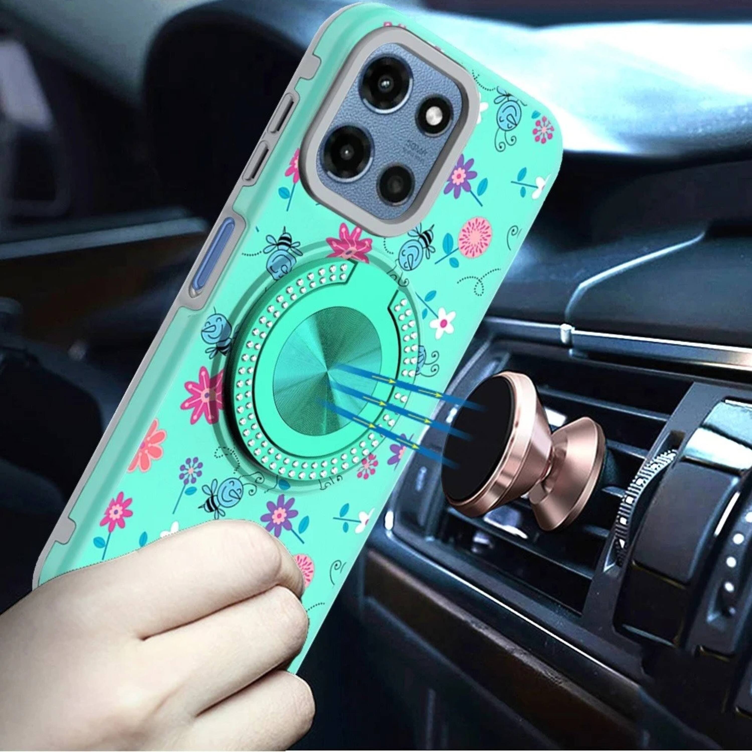 Angle. Kitcheniva - Bling Case For Moto G 2025 2026 G Play 2026 With 360 Degree Stand And Tempered Glass Blue Floral - Blue Floral.