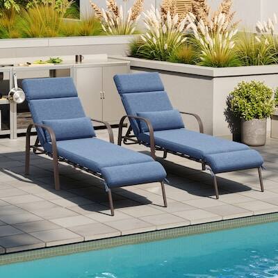 Alt View 7. Crestlive Products - Crestlive Products Brown Metal Frame Stationary Chaise Lounge Chair Dark Blue Cushioned Seat - Dark Blue.