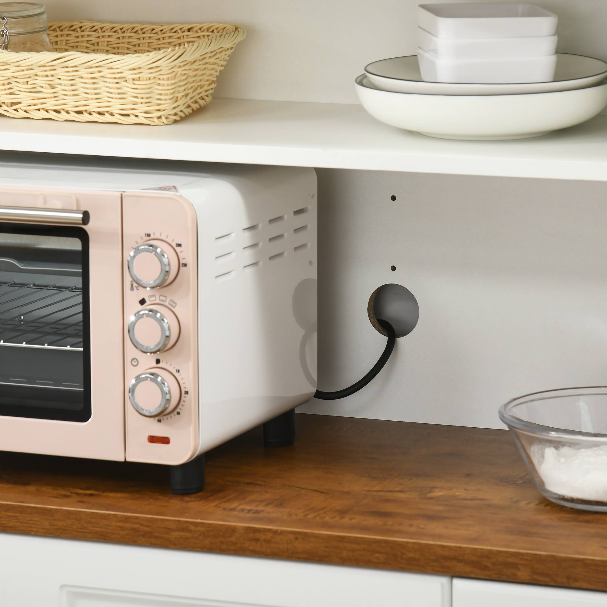 Alt View 8. Homcom - 71" Kitchen Pantry, Freestanding Buffet with Hutch, Farmhouse Storage Cabinet, Microwave Cabinet with 3 Drawers, 6 Doors - White.