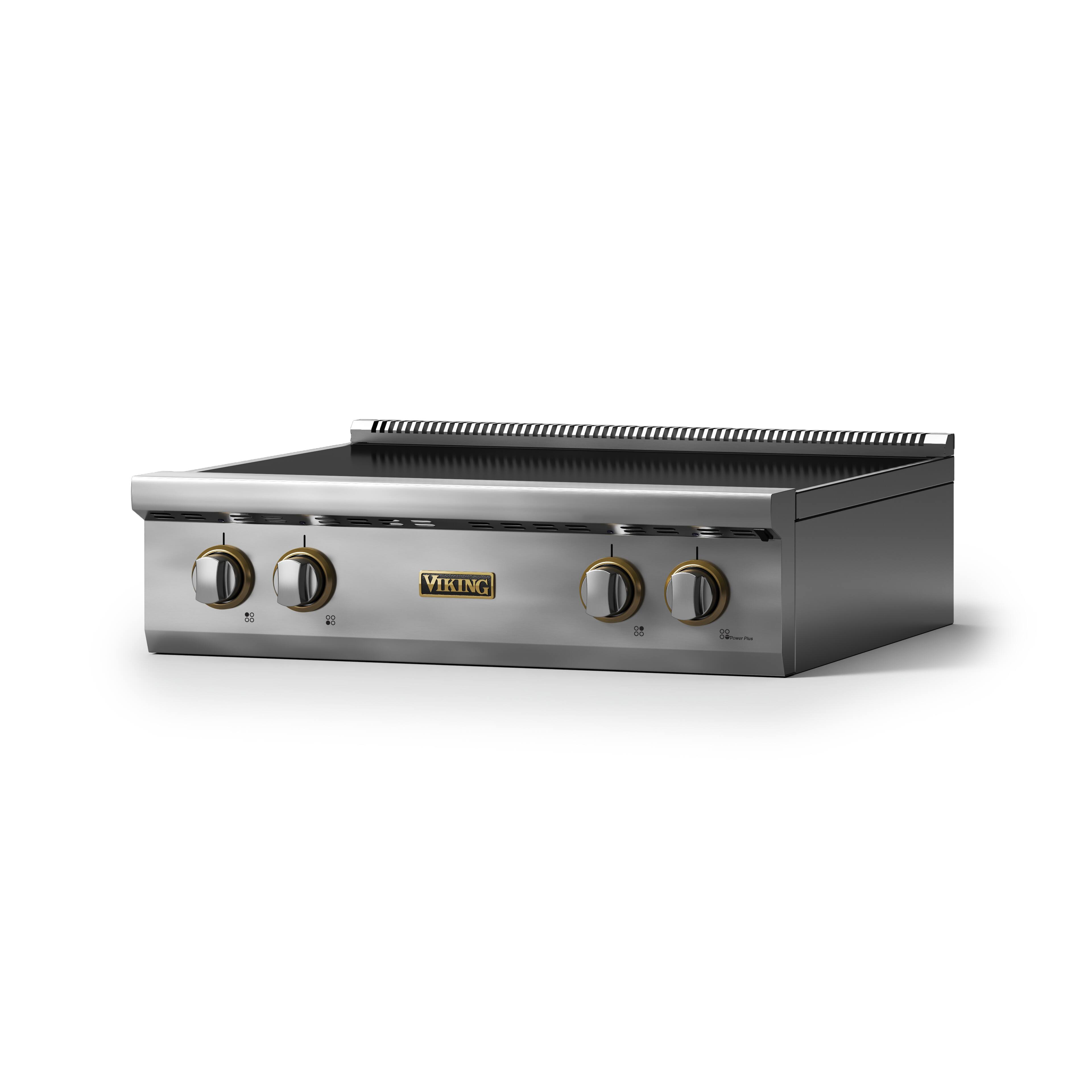 Angle. Viking - 30"W. Electric Rangetop-4 Elements - Stainless Steel w/Brushed Brass - Stainless Steel.