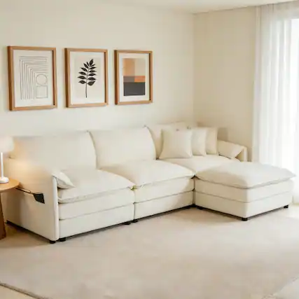 Front. Anysun - Oversized L-Shape Chenille Sectional - 3-Seat Deep-Seat Cloud Couch with Ottoman, DIY Modular for Living Room - Beige.