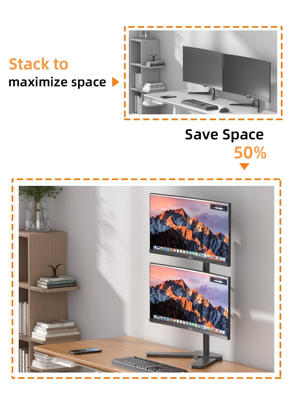 Stack to maximize space

Save Space 50%