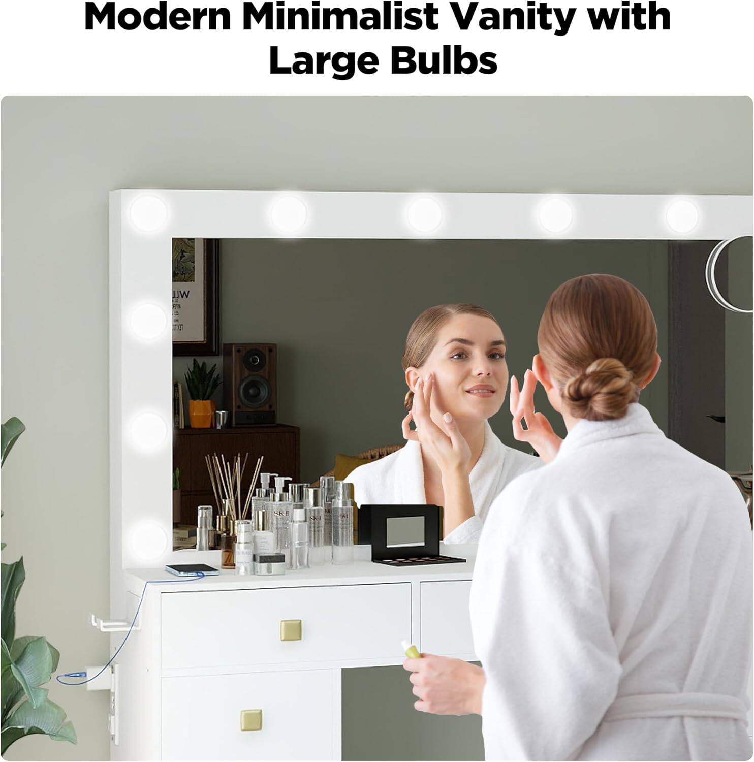 Modern Minimalist Vanity with Large Bulbs