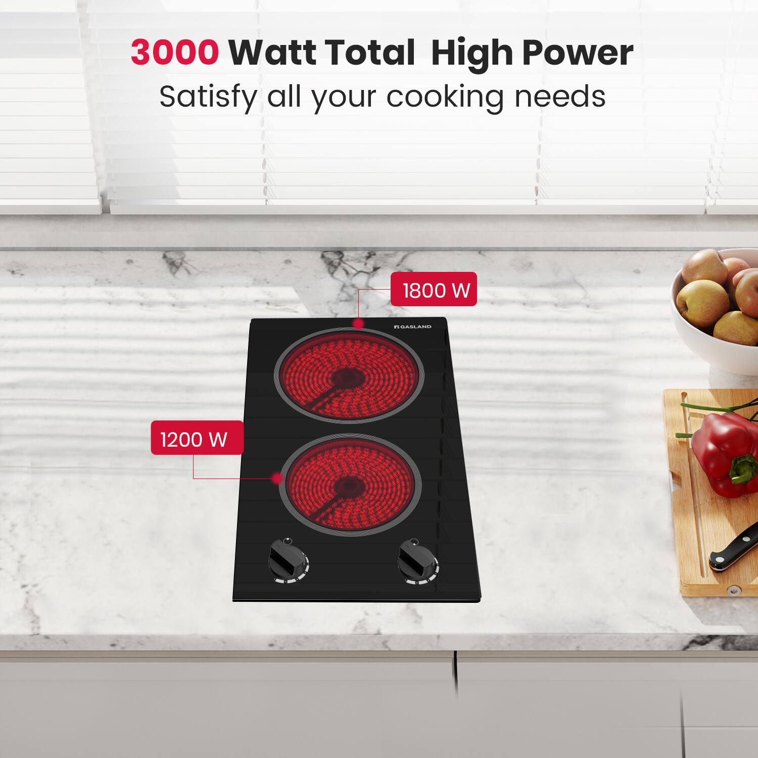 3000 Watt Total High Power Satisfy all your cooking needs 1800 W 1200 W
