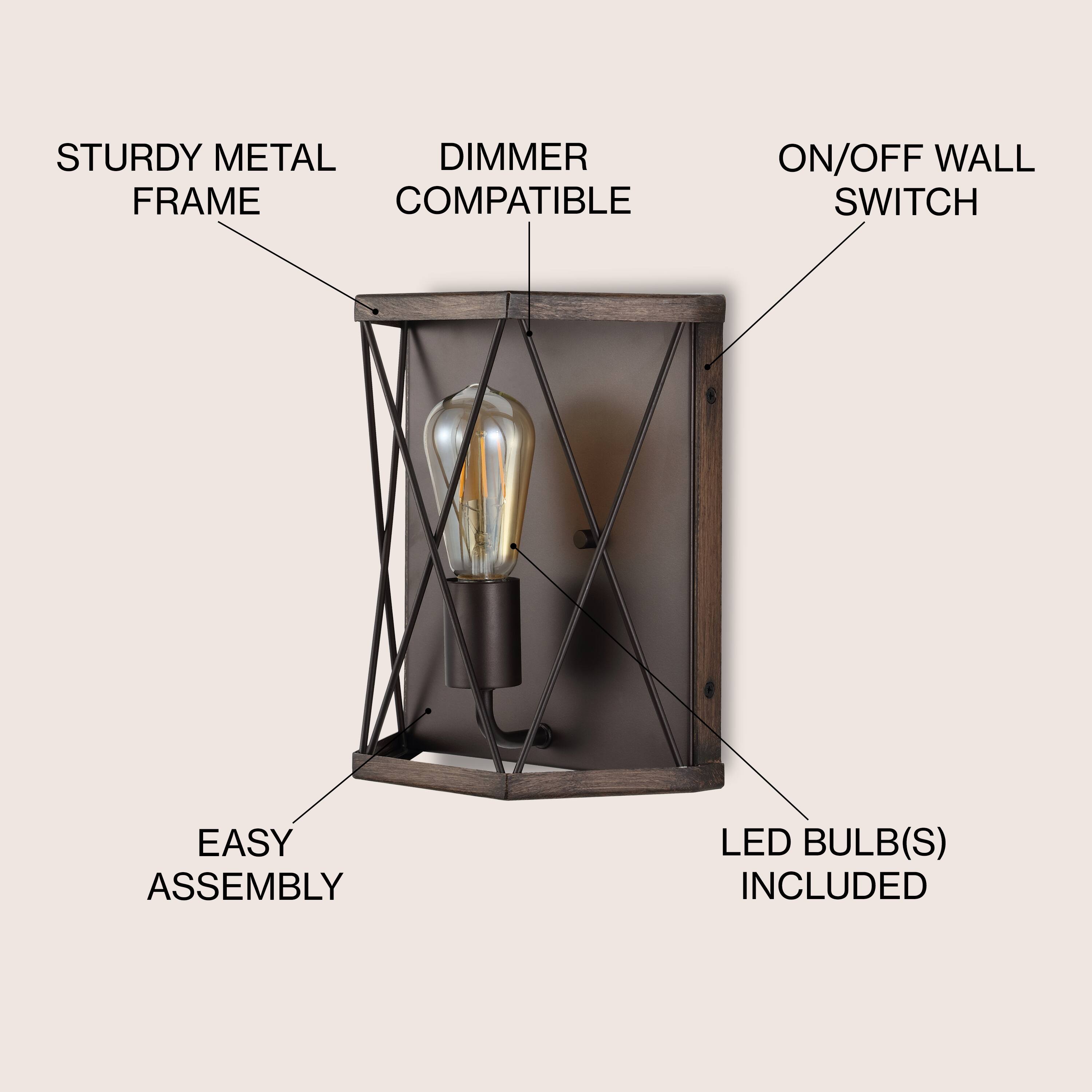 STURDY METAL DIMMER FRAME COMPATIBLE ON/OFF WALL SWITCH EASY ASSEMBLY LED BULB(S) INCLUDED