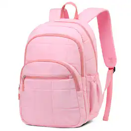 Unique Bargains - Quilted Laptop Backpack for Women, Casual Work Daypack for 15.6" Laptop, Travel Bag with Luggage Strap - Pink