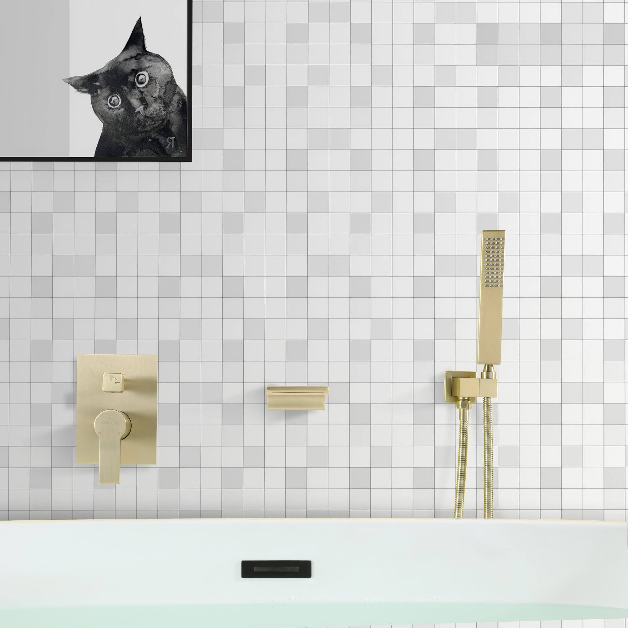 Alt View 4. Boyel Living - Single-Handle Wall Mount Roman Tub Faucet with Hand Shower in Brushed Gold - Brushed Gold.