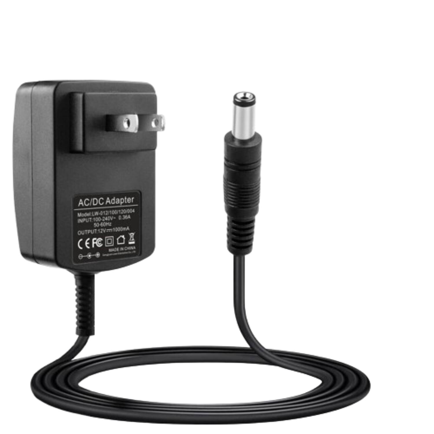 AC/DC Adapter
Model: LWN-012/1001120/004
0.36A
INPUT: 100-240V~ 50-60Hz
OUTPUT: 12V 1000mA
CE FCC
MADE IN CHINA