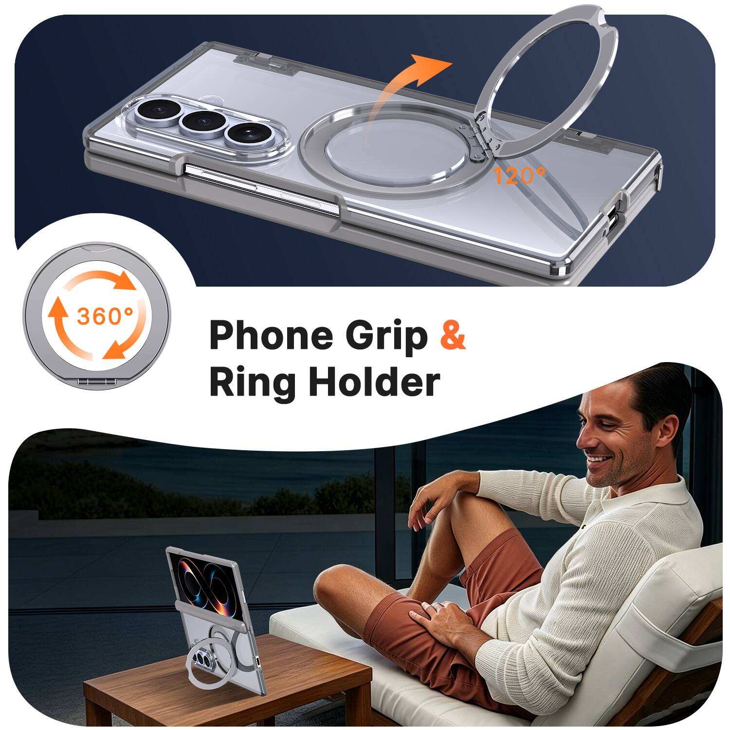 120°
360°
Phone Grip & Ring Holder