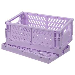 Unique Bargains - 2pcs Small Plastic Storage Baskets, 6"x3.9"x2.4" Stackable Foldable with Handles for Home Office - Purple