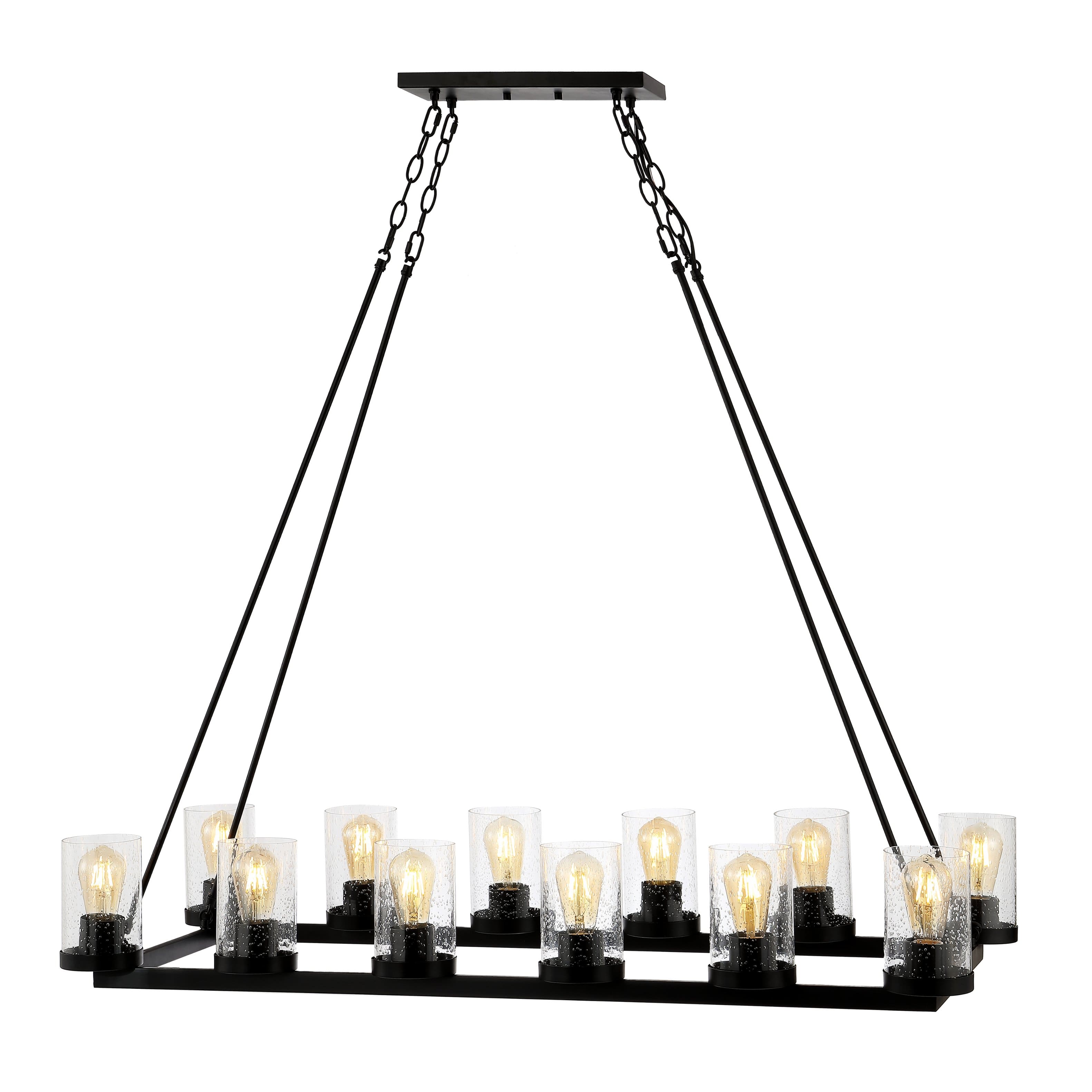 "Jonathan Y - Coronet 45.5"" 12-Light Seeded Glass/Iron Rustic Farmhouse Rectangular LED Candelier, Oil Rubbed Bronze - Oil-Rubbed Bronze" price history on PriceWatchPro