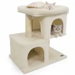 Gymax - 25.5'' Cat Tree w/2 Large Condo Padded Top Perch Sisal Scratching Posts for Cats Beige