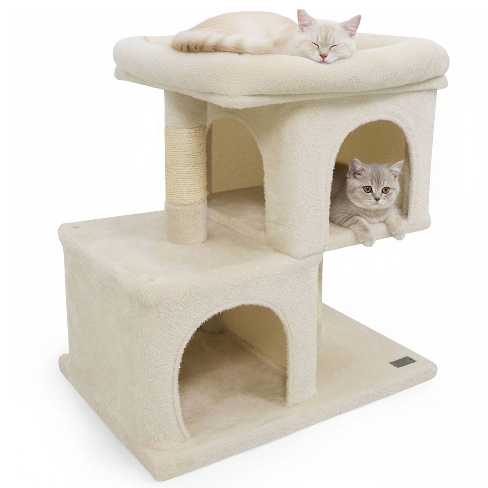 Gymax - 25.5'' Cat Tree w/2 Large Condo Padded Top Perch Sisal Scratching Posts for Cats Beige