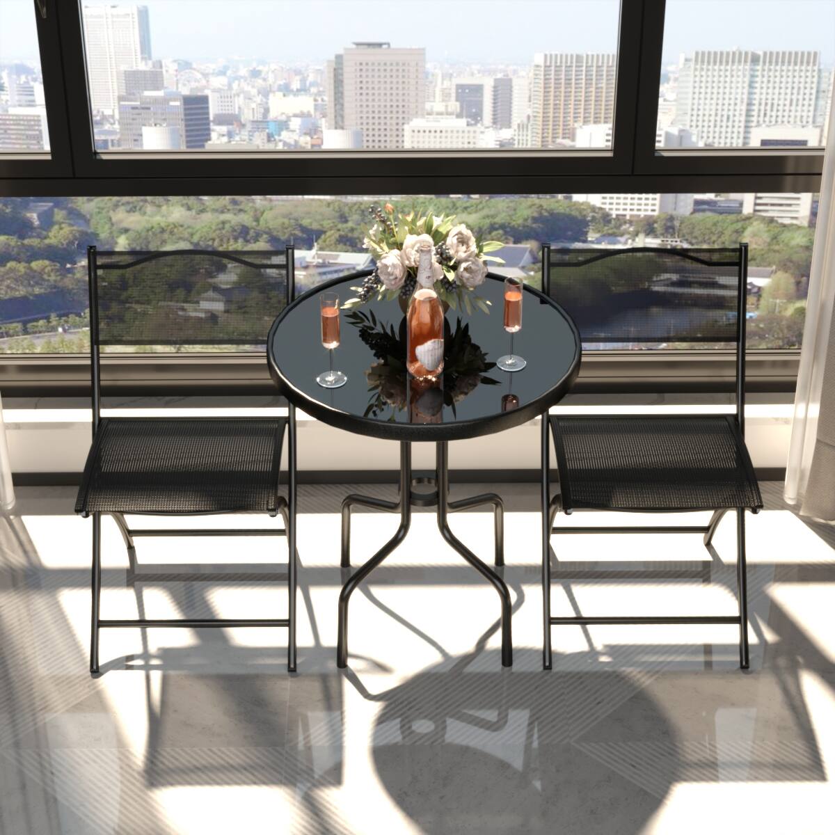 Alt View 1. Costway - Costway 3 Pcs Bistro Set Garden Backyard Table Folding Chairs Outdoor Patio Furniture - Black.