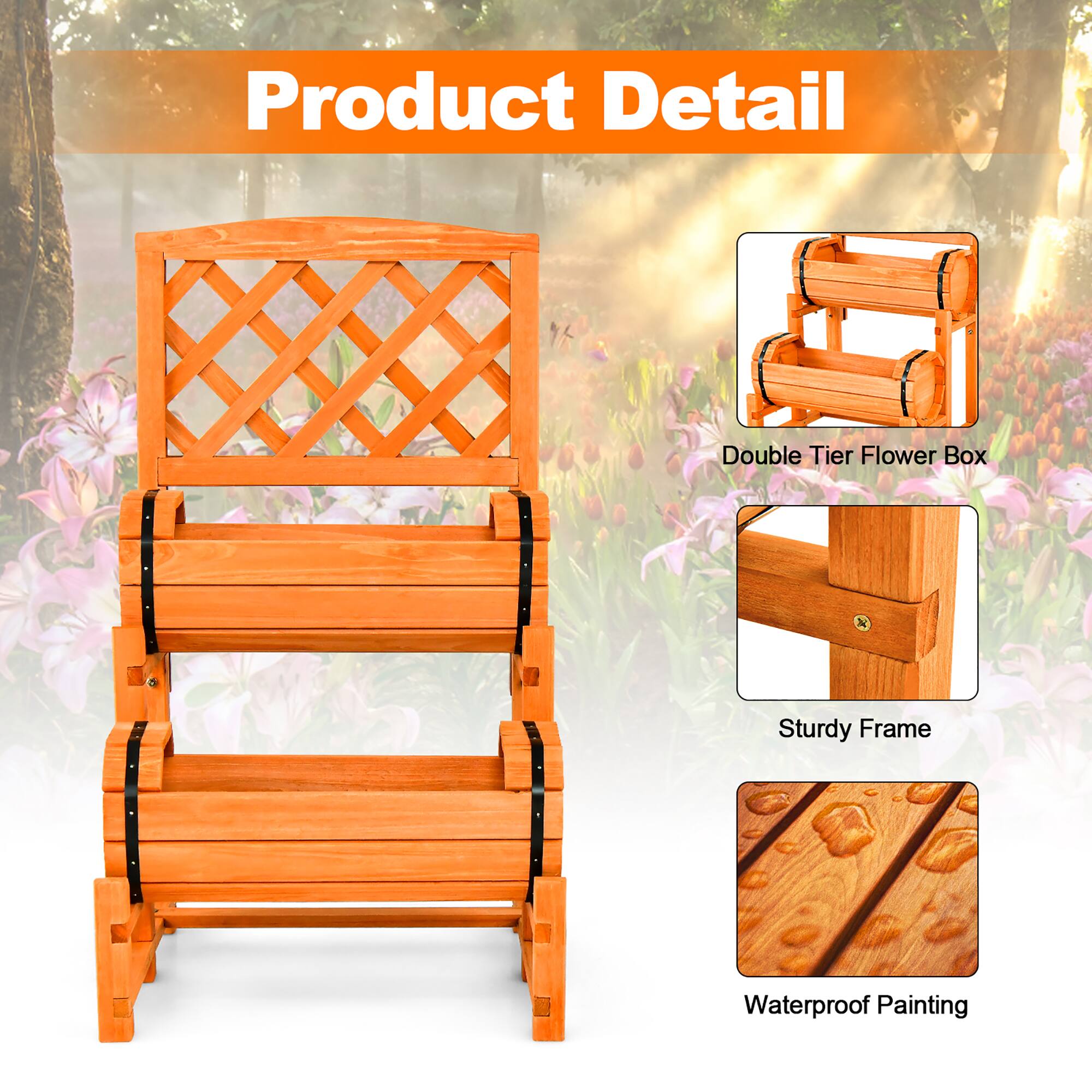 Product Detail

- Double Tier Flower Box
- Sturdy Frame
- Waterproof Painting