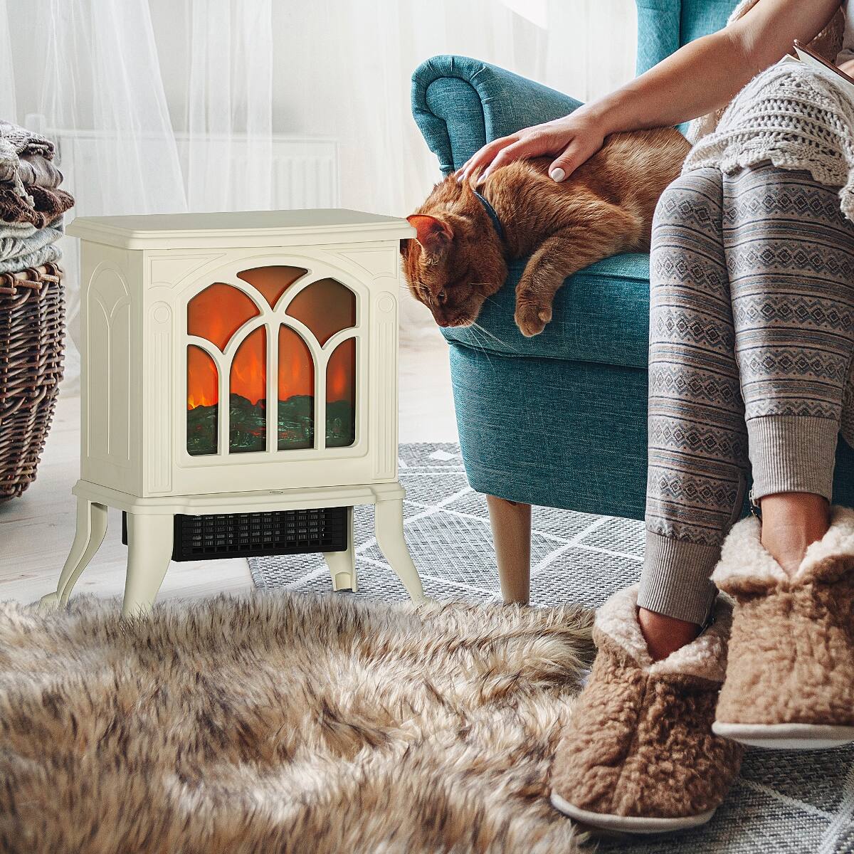 Alt View 4. Loheer - Loheer 17 inch freestanding electric fireplace stove Beige 1500W - Beige.