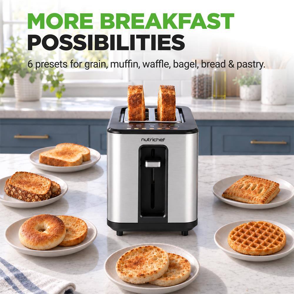 NutriChef 2 Slice Digital Toaster, 6 Toast Modes, LED Touch Screen ...