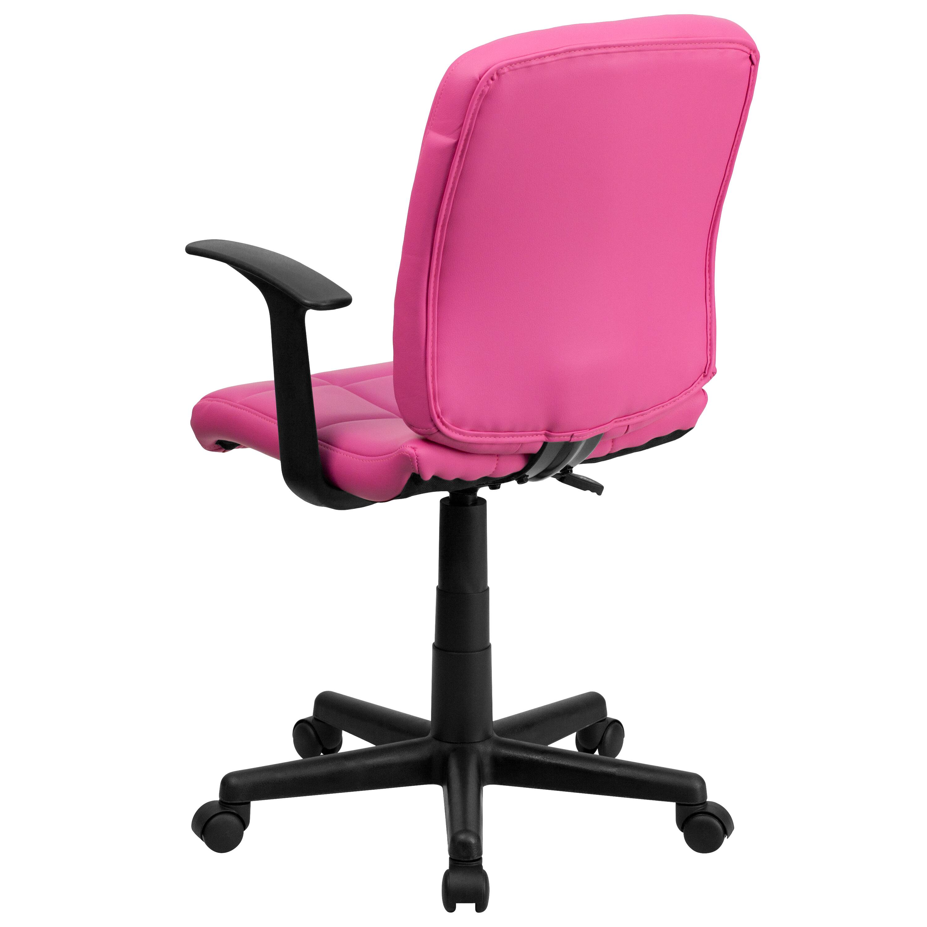 Alt View 5. Emma + Oliver - Mid-Back Quilted Vinyl Swivel Task Office Chair with Arms - Pink.