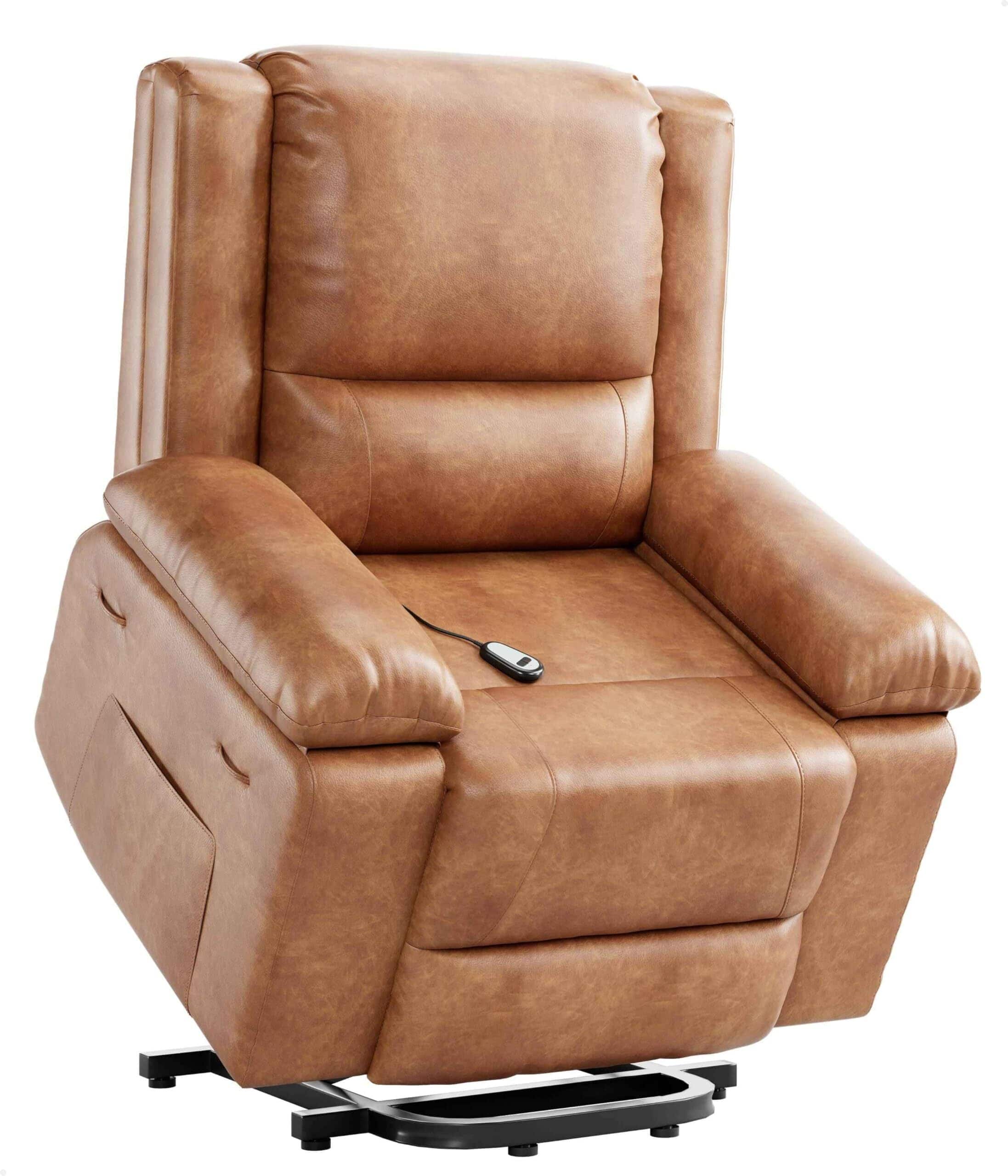 Acekool - Power Lift Recliner Chair with Heat & Massage, PU Leather Electric Lift Chair for Seniors & Mobility Impaired - Brown