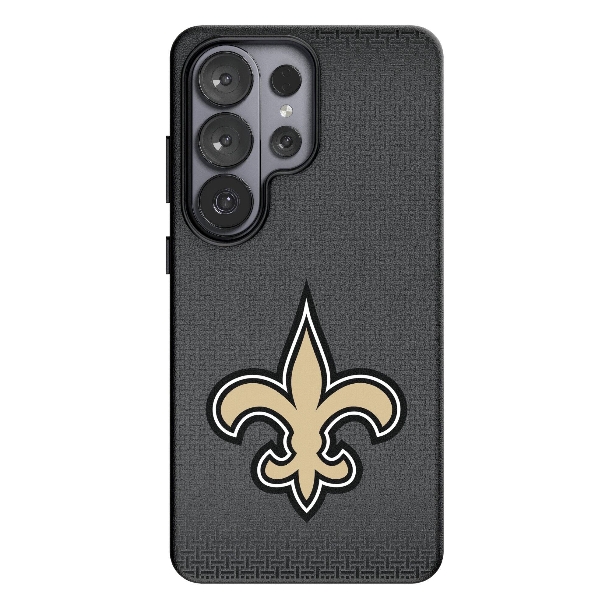 Front. Keyscaper - New Orleans Saints Linen Galaxy Magnetic Bump Case - S24 Ultra - Black.