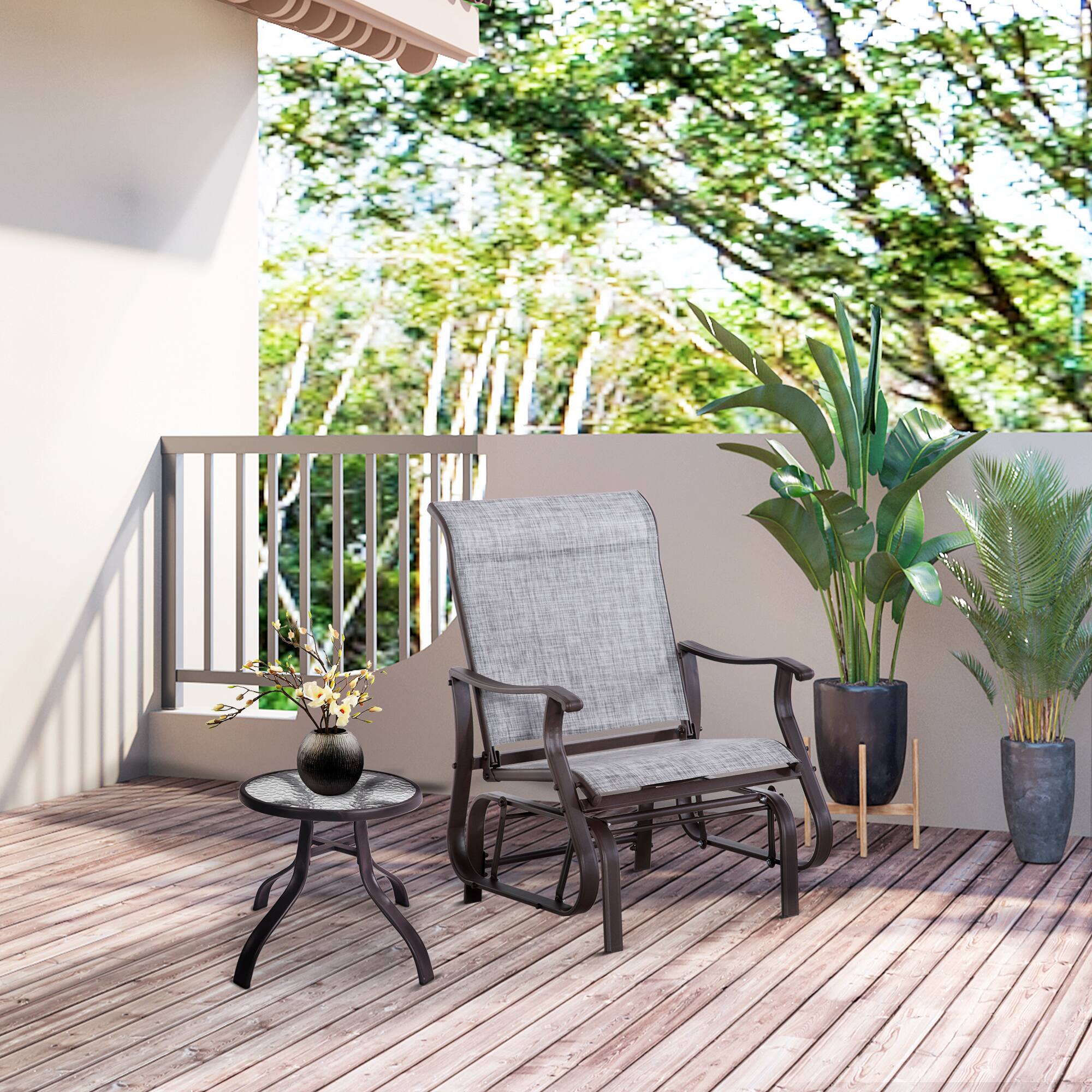 Alt View 1. Outsunny - Outdoor Glider Chair, Gliders for Outside Patio with Steel Frame and Mesh Fabric for Backyard, Garden, and Porch - Gray.
