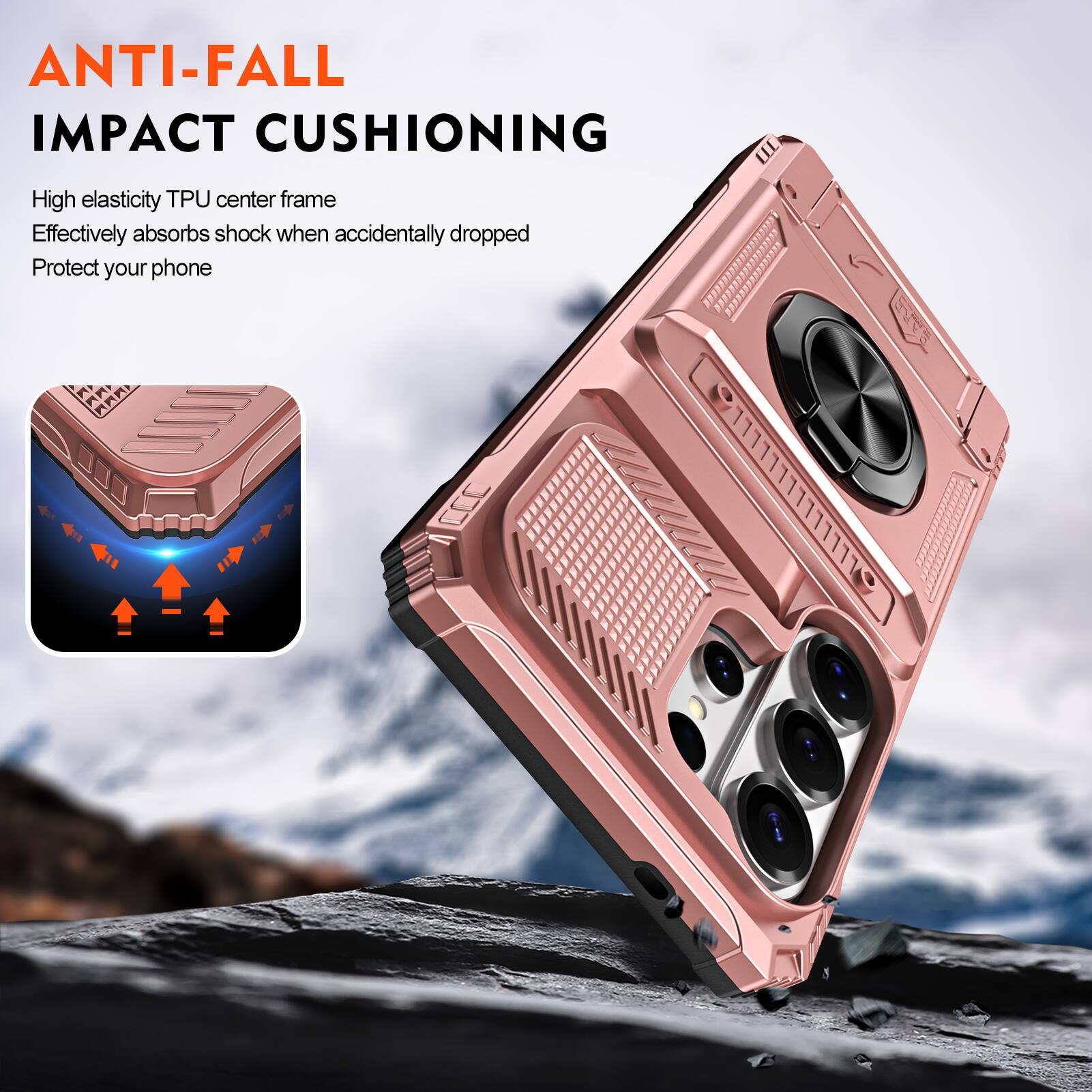 ANTI-FALL IMPACT CUSHIONING

High elasticity TPU center frame
Effectively absorbs shock when accidentally dropped
Protect your phone