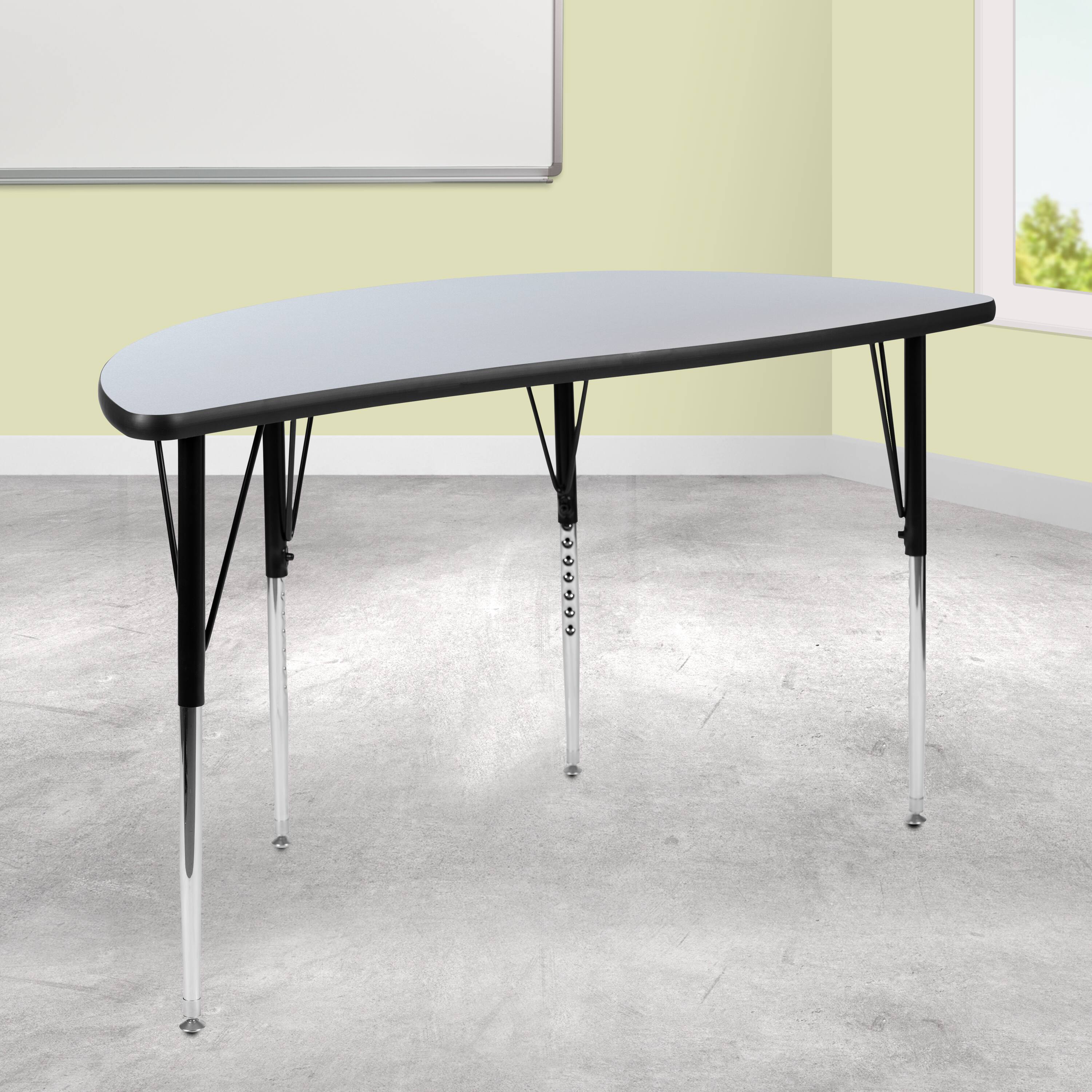 Alt View 1. Emma + Oliver - 47.5" Half Circle Wave Flexible Collaborative Adjustable Height Activity Table - Grey.