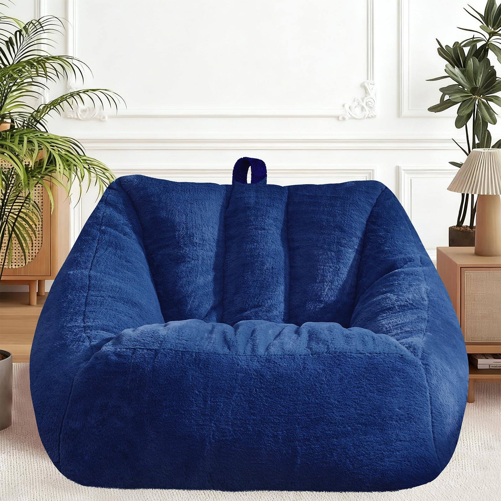 Fabibe - Bean Bag Chairs Large Bean Bag Couch for Adults Stuffed Sofa Chair Comfy Giant Bean Bag Chair with Spacious Design for R - Blue