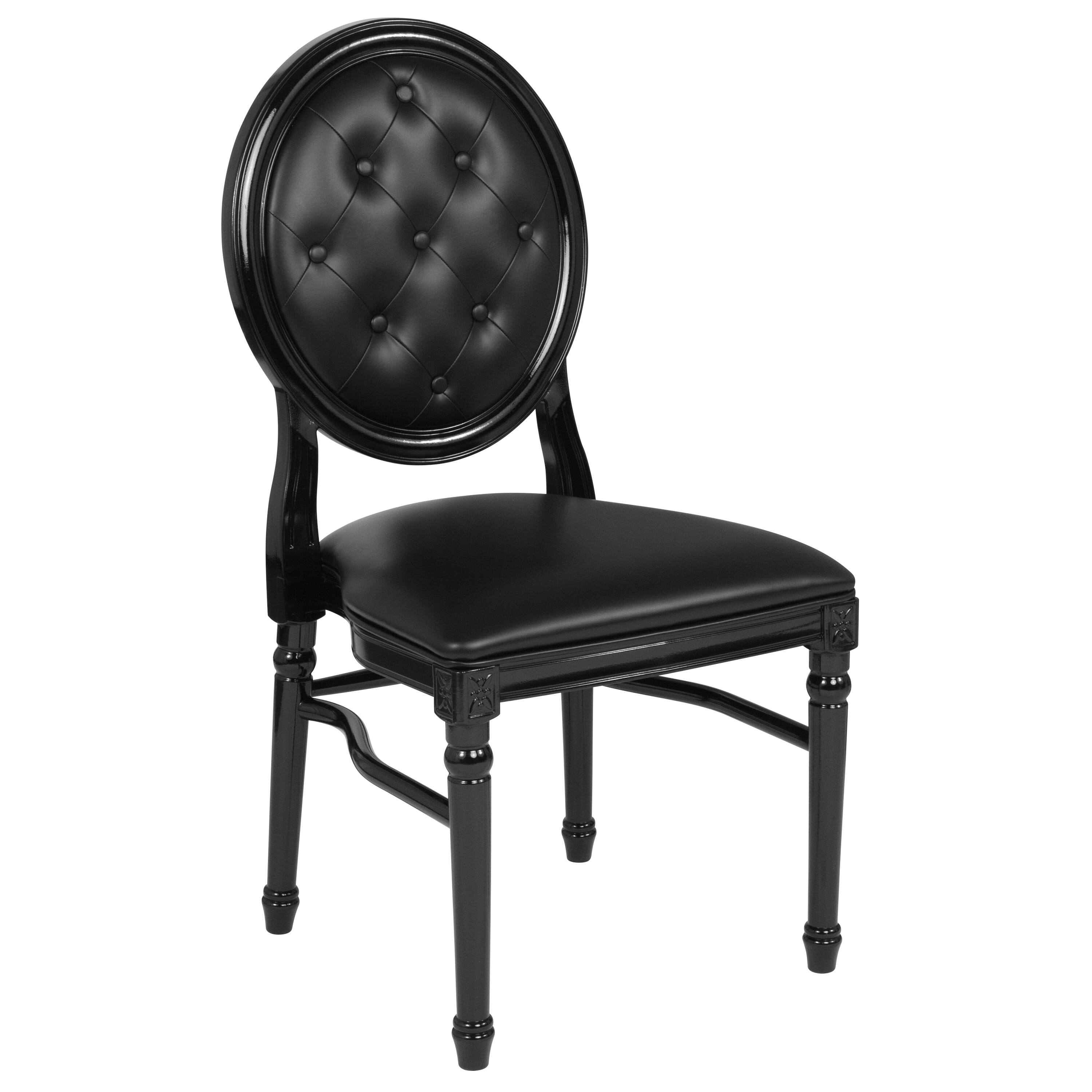 Alt View 1. Emma + Oliver - King Louis Dining Side Chair, Desk Chair - Black Vinyl/Black Frame.