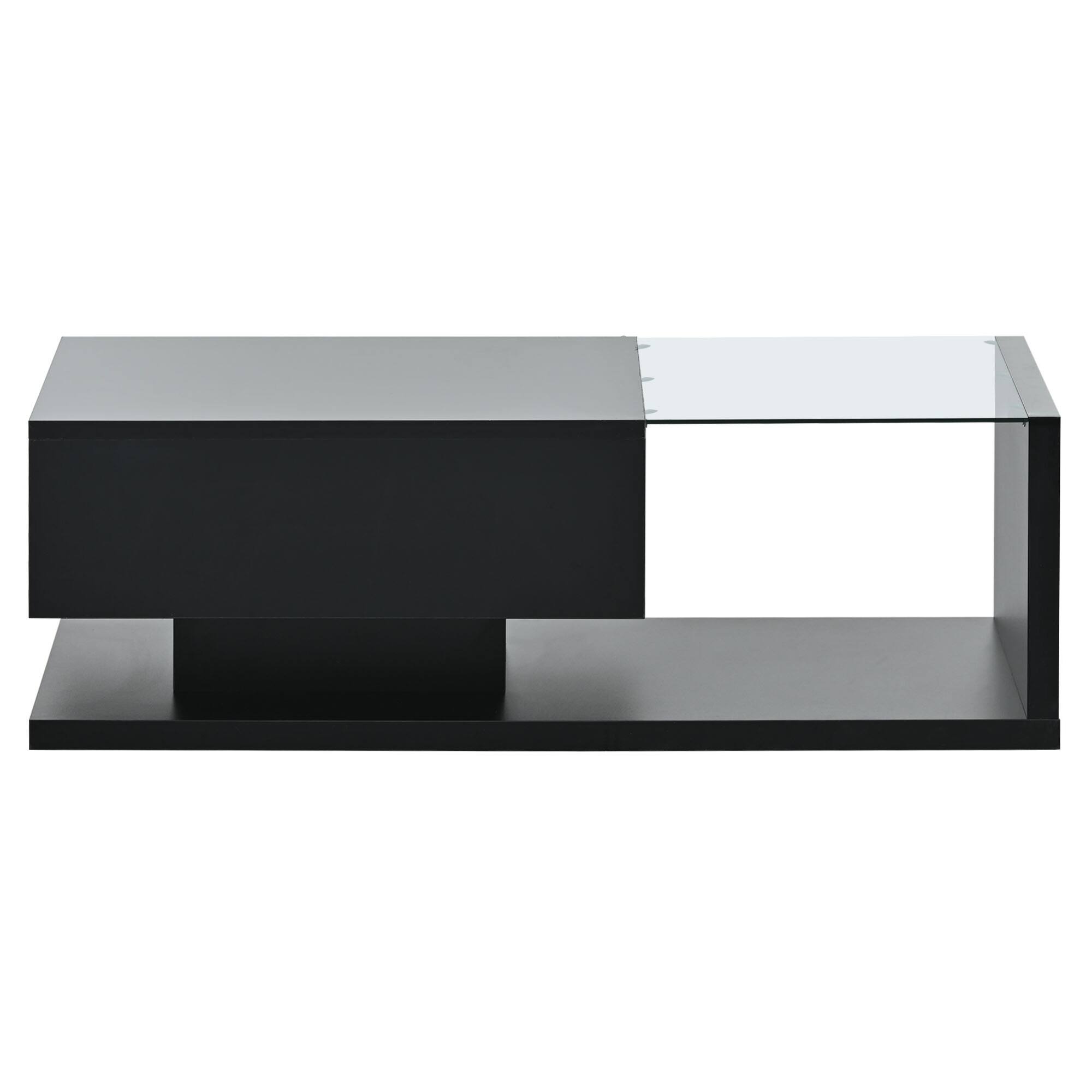 Alt View 8. GOODSILO - Modern Coffee Table with Tempered Glass Top and High-Gloss UV Finish, Two-Tier Rectangular Center Table - Black.