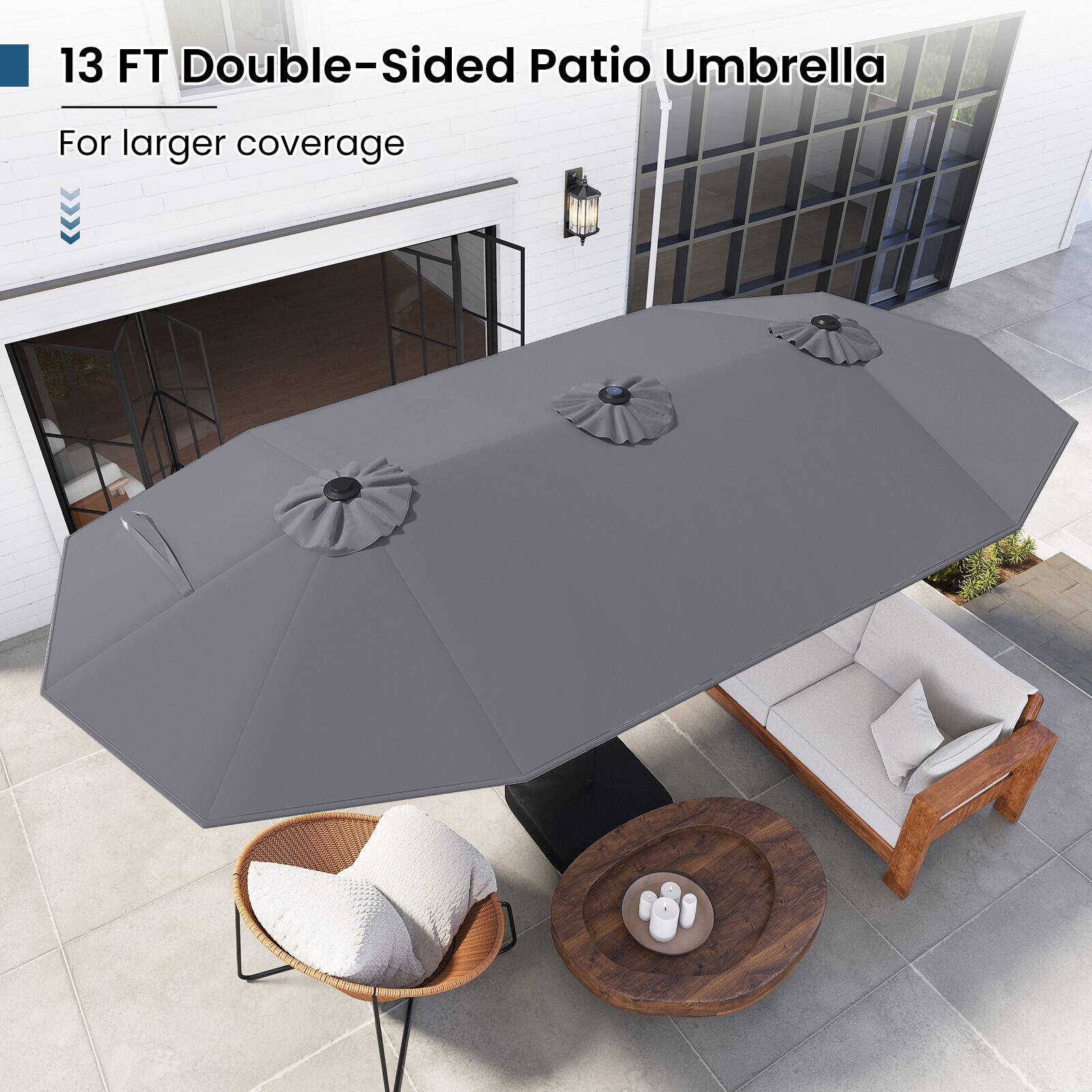 13 FT Double-Sided Patio Umbrella  
For larger coverage
