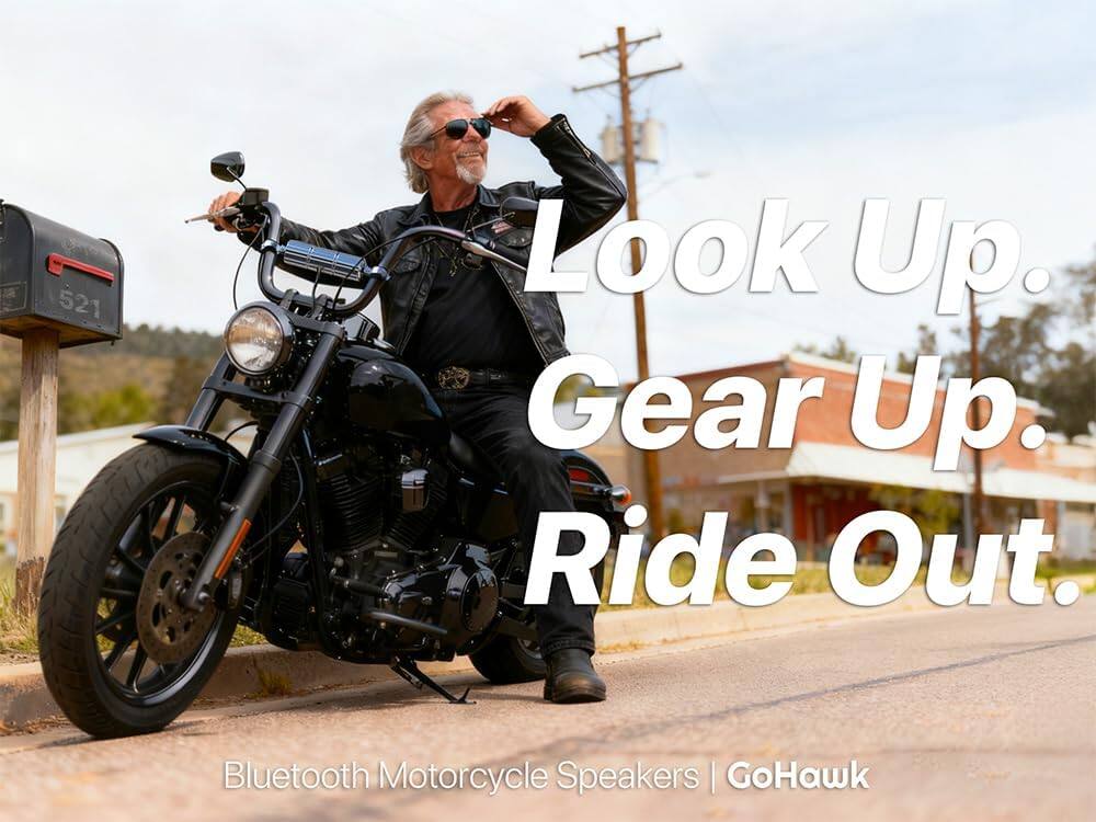 521 Look Up. Gear Up. Ride Out.  
Bluetooth Motorcycle Speakers | GoHawk