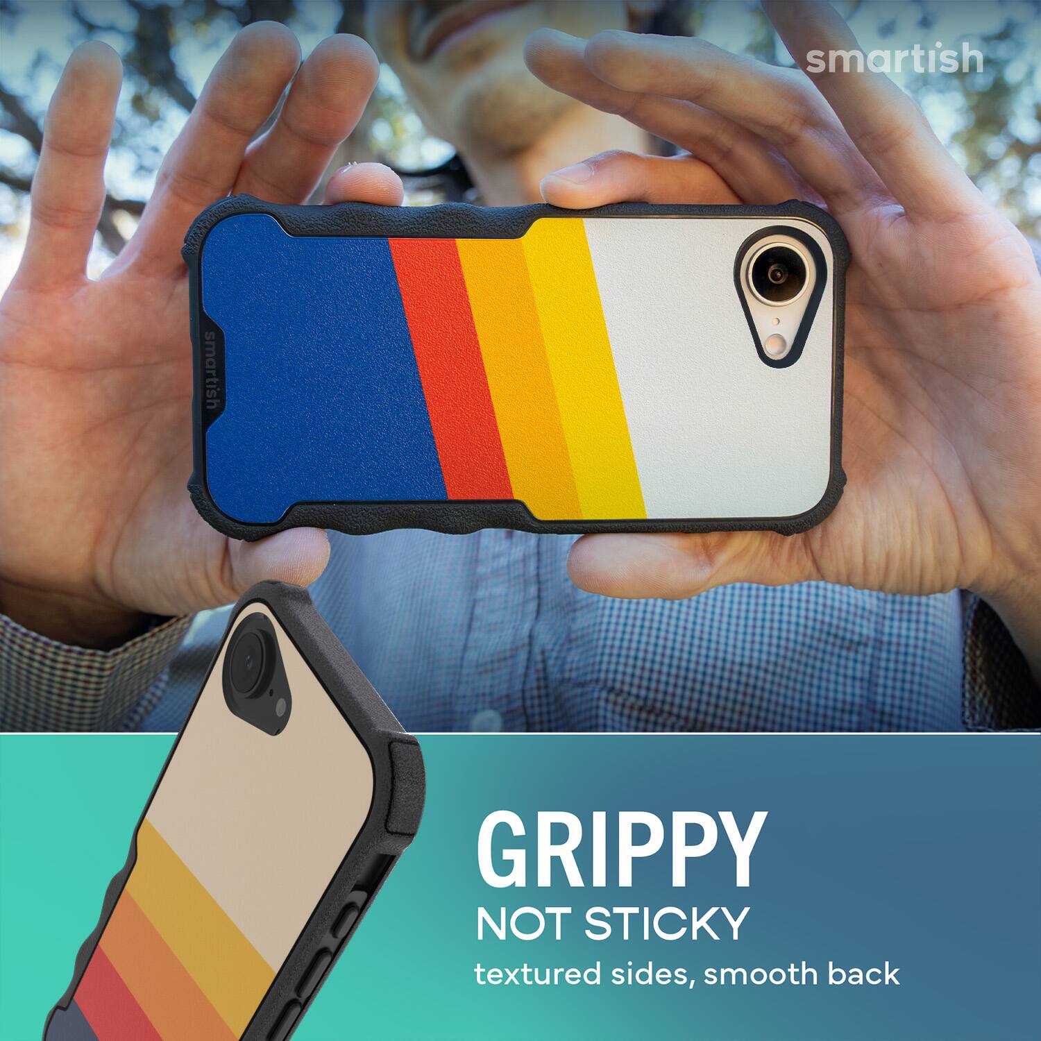 smartish  
GRIPPY NOT STICKY  
textured sides, smooth back