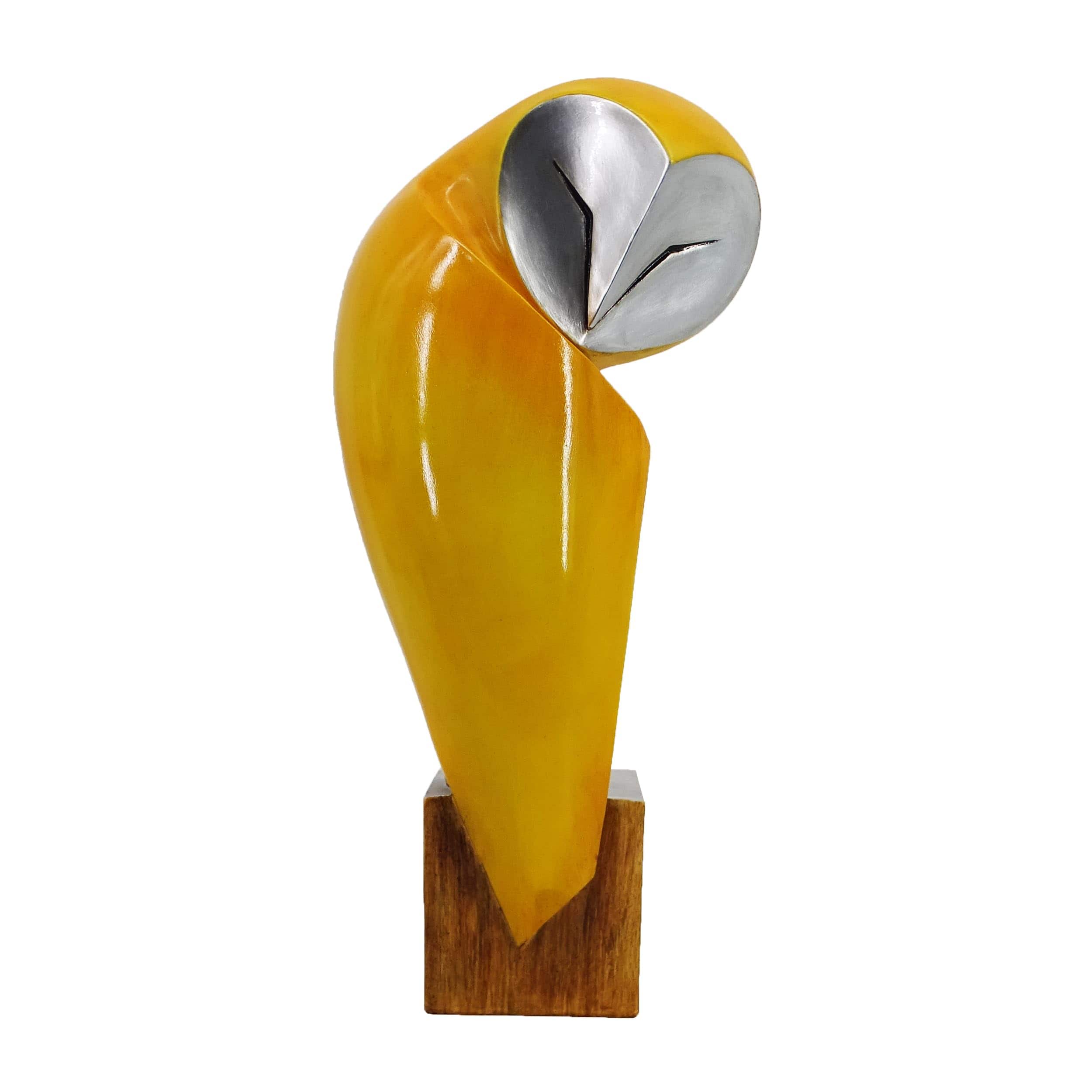 Hanke - Modern Owl Sculpture - Handmade Vintage Home Decor Statue For Bookshelves Office Desk Mantel & Collector - Mustard Yellow
