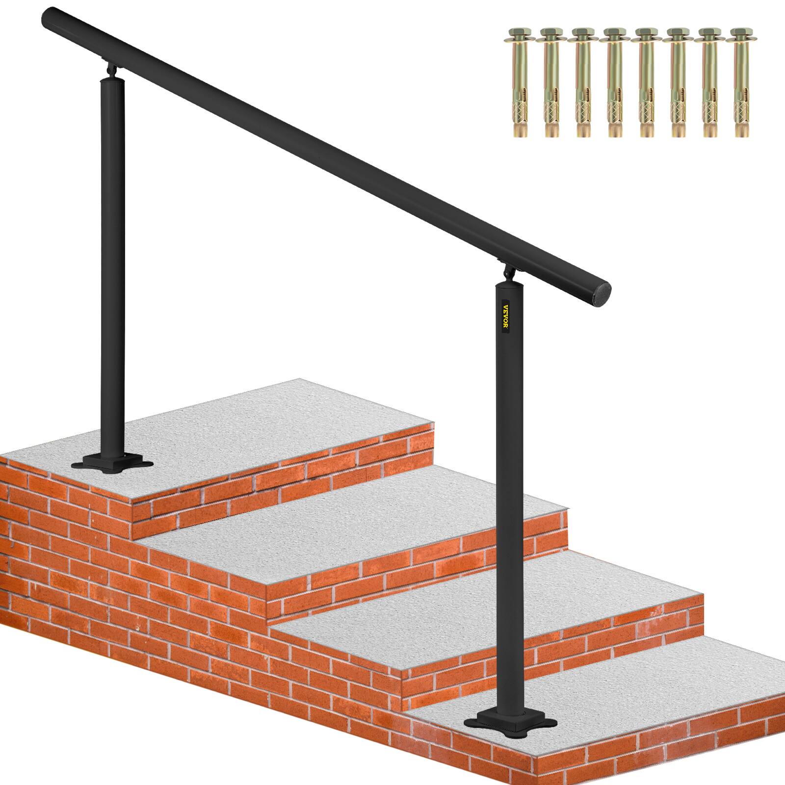 Front. VEVOR - Outdoor Stair Railing Kit, 5 FT Handrails 0-5 Steps, Adjustable Angle Black Aluminum Stair Hand Rail for The Elderly - Black.