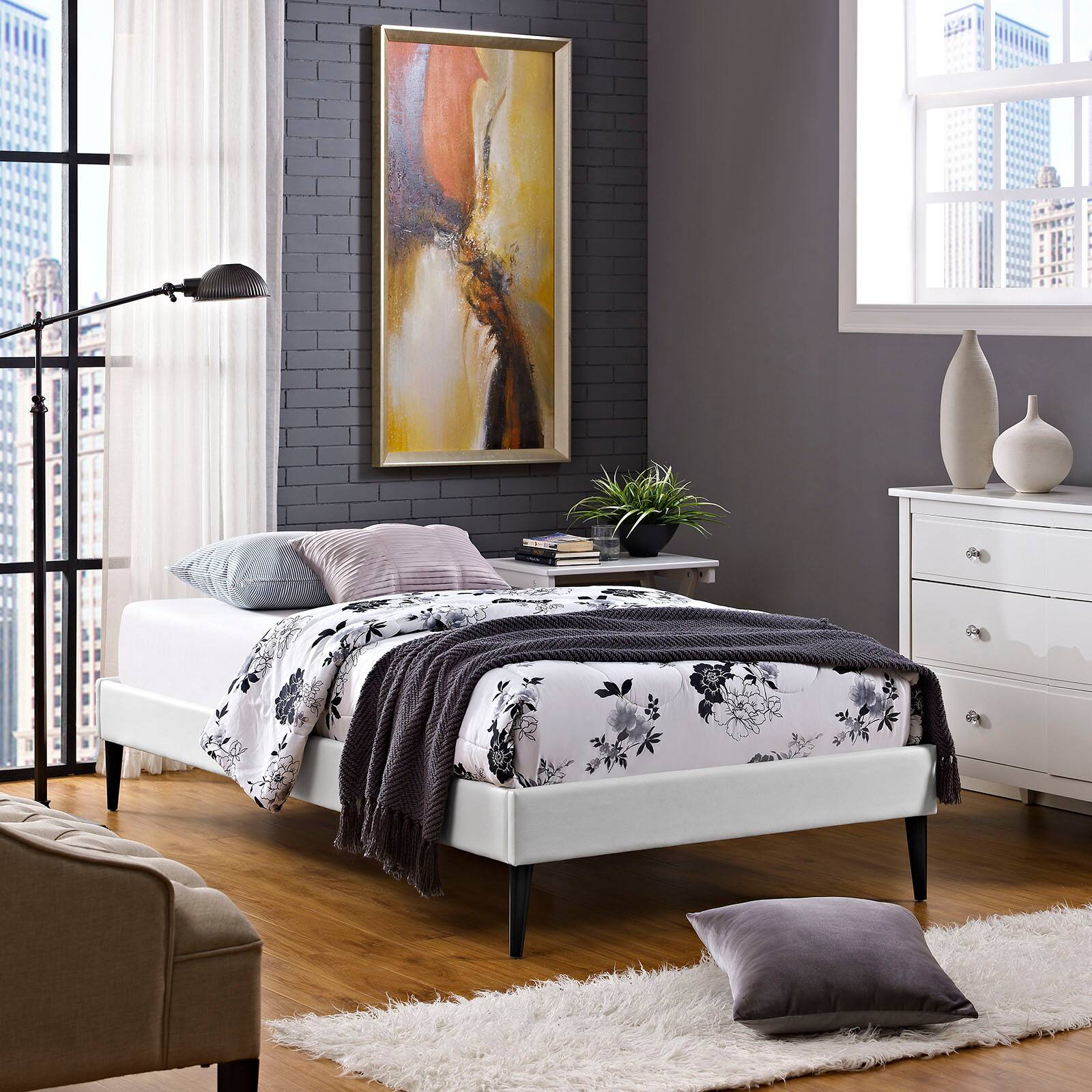Alt View 2. Modway - Sutton Performance Velvet Twin Bed Frame - White.
