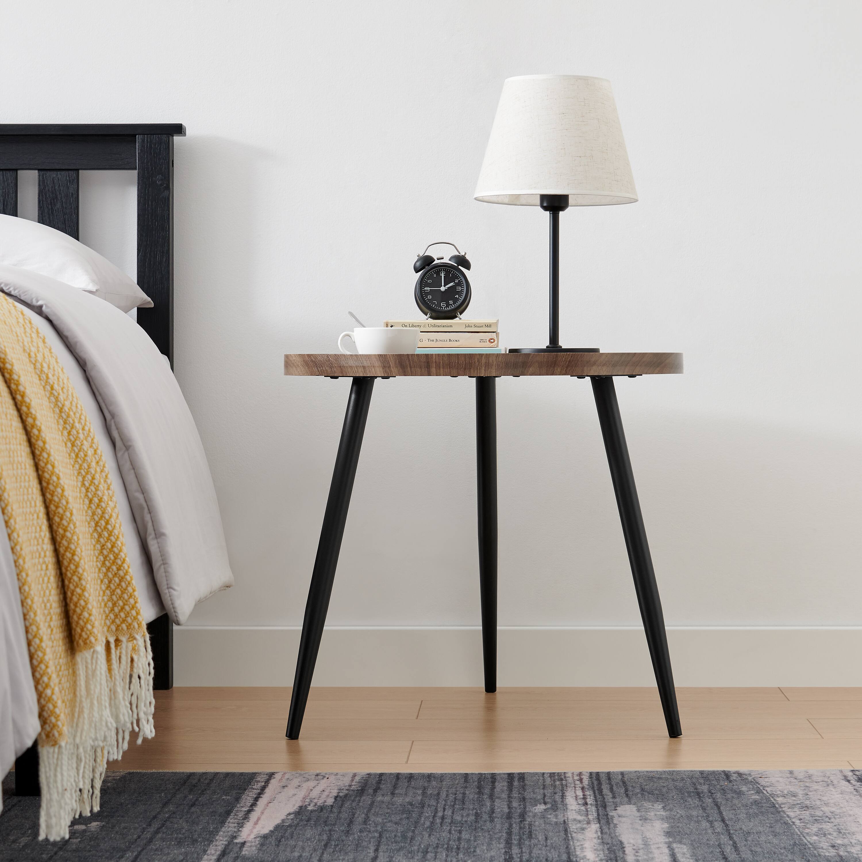 Alt View 2. Danya B - Paxton Raised Lip Edge Side Table - Round - Walnut - Walnut, Black.