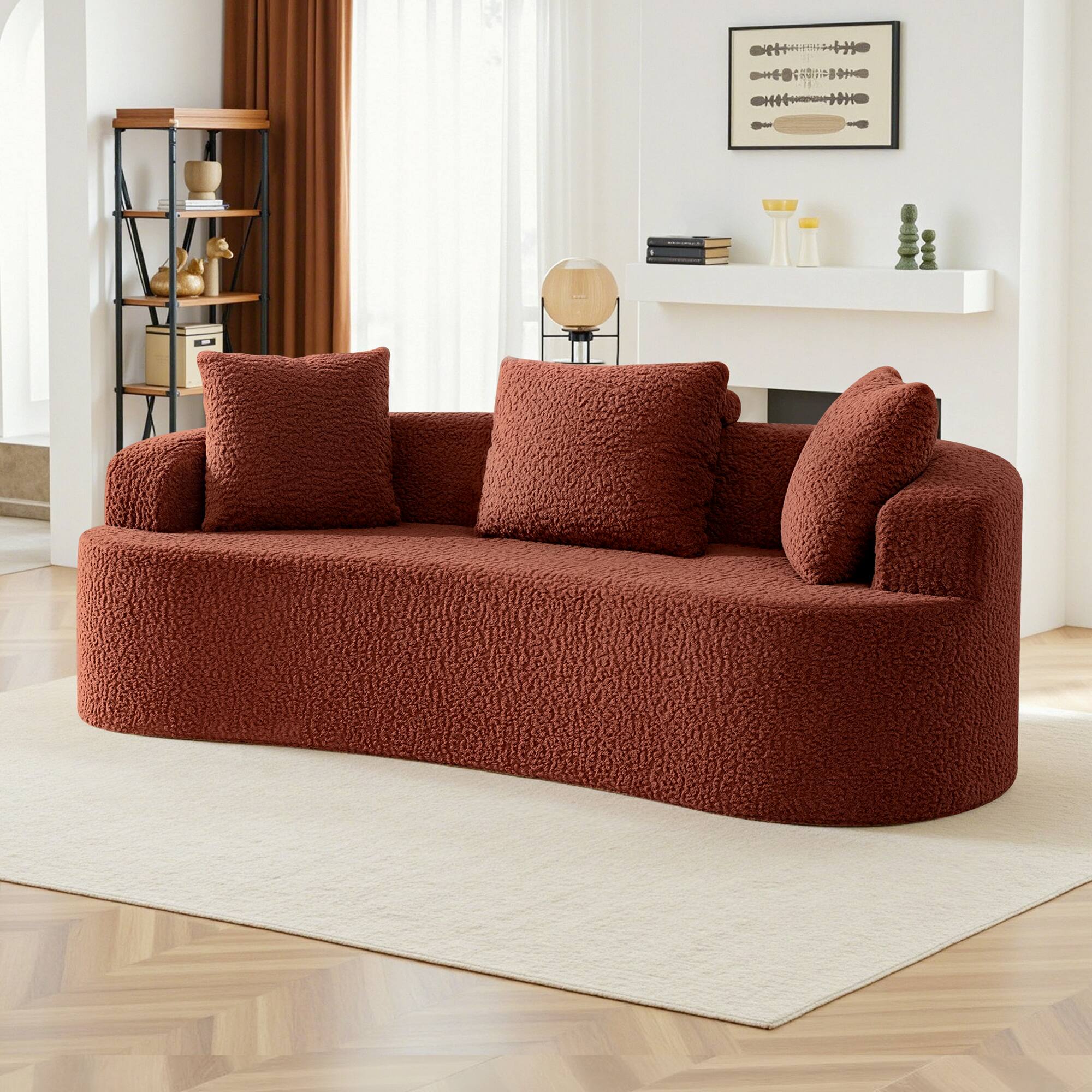 "KERDOM - 80"" Curved Loveseat for Small Space, Modern Teddy Sofa Couch with 3 Pillows for Apartment, Bedroom, No Assembly Required - Red" price history on PriceWatchPro