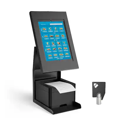Front. Mount-It! - Anti‑Theft Tablet Kiosk with Printer Shelf, Universal Tablet Holder with Tilt & Rotation for POS, Black - Black.
