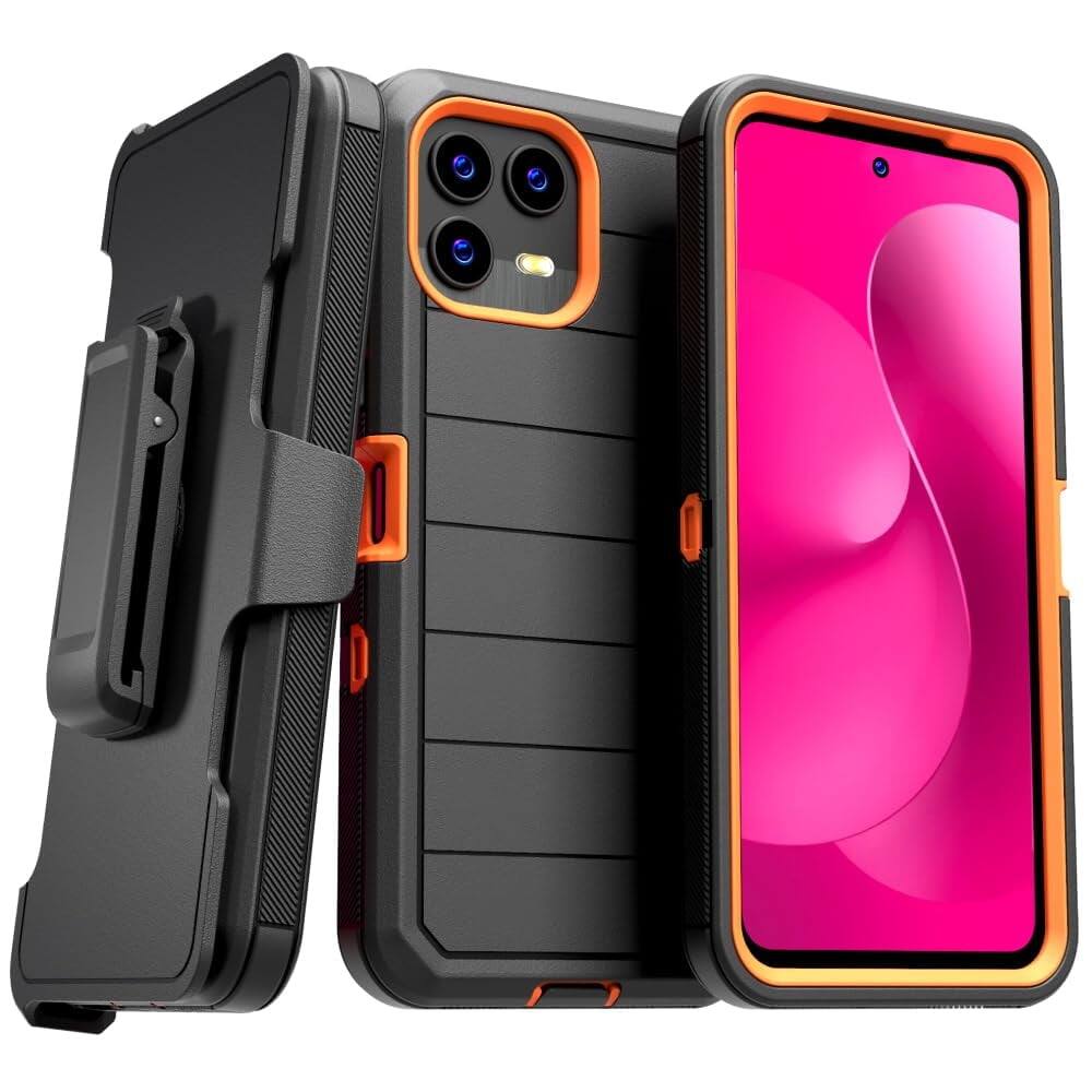 Front. RomeTech - Defender Case for T-Mobile REVVL 8 Pro - Black / Orange - Black & Orange.
